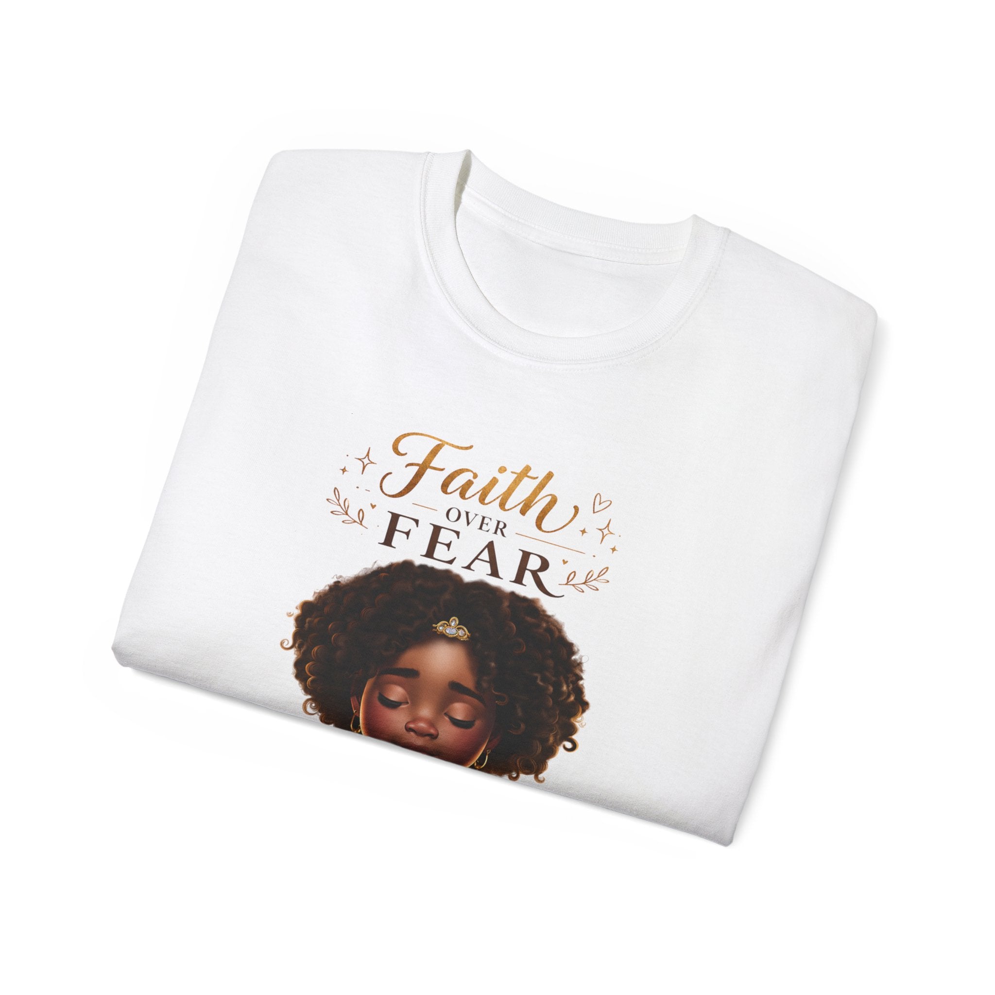 Faith Over Fear Tee – Black Girl Praying Inspirational Christian T-Shirt