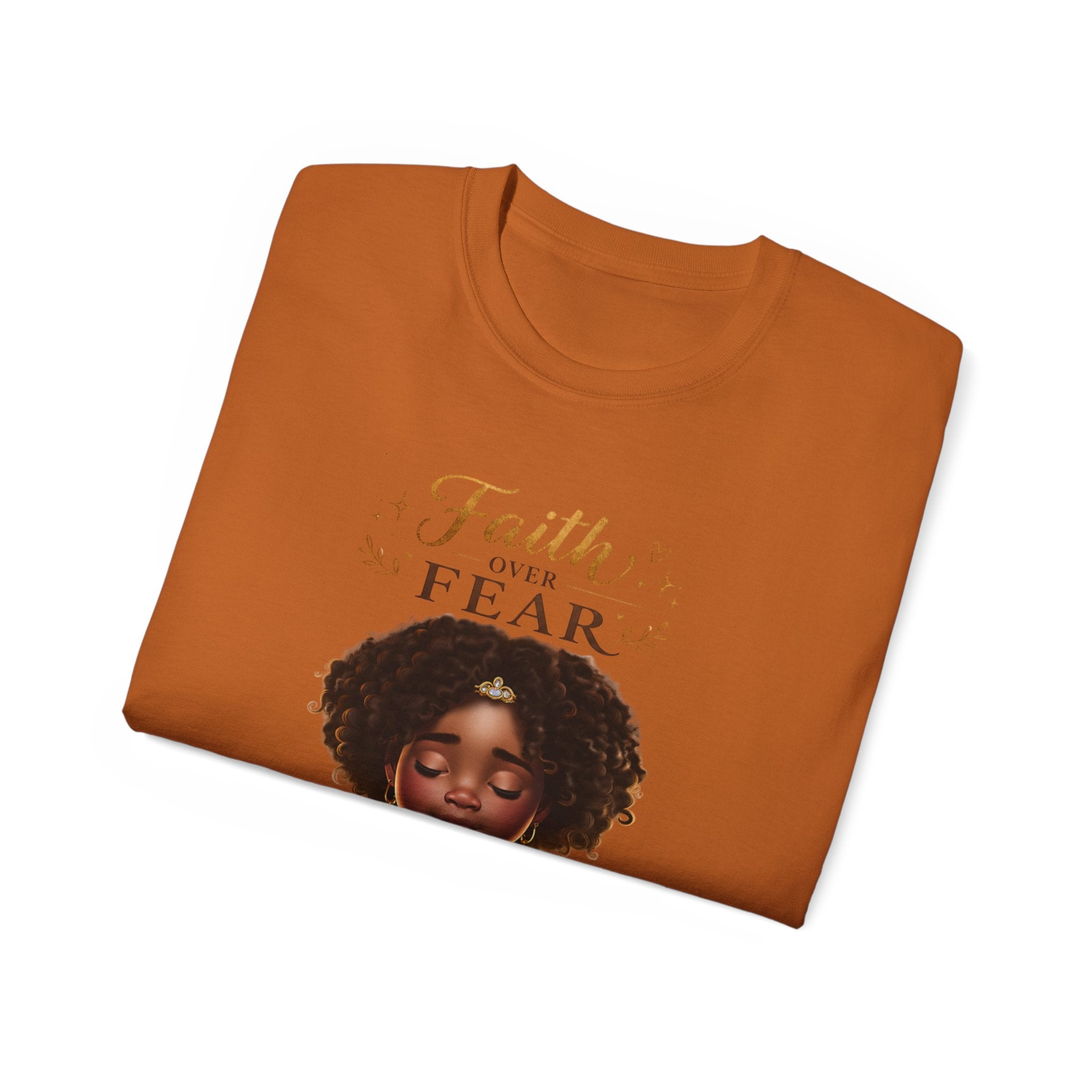 Faith Over Fear Tee – Black Girl Praying Inspirational Christian T-Shirt