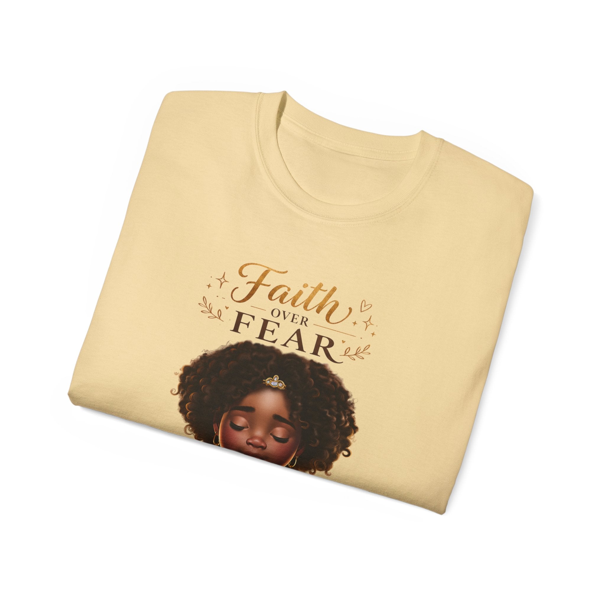 Faith Over Fear Tee – Black Girl Praying Inspirational Christian T-Shirt
