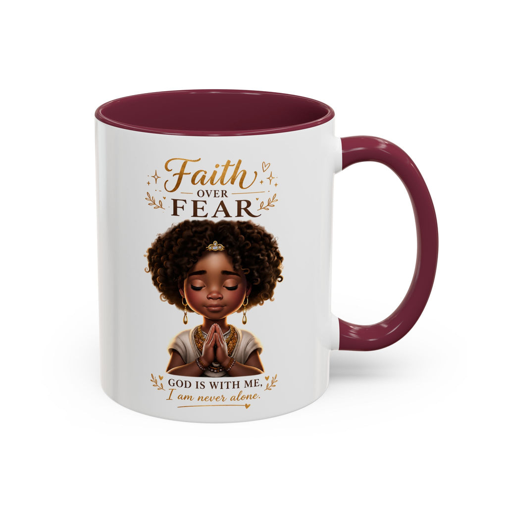 Faith Over Fear Coffee Mug — "God Is With Me" Inspirational Black Girl Ceramic Mug (11oz & 15oz)