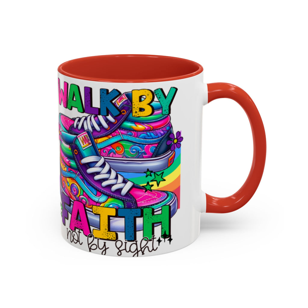 Accent Mug — "Walk by Faith Not by Sight" Colorful Sneakers Christian Coffee Mug