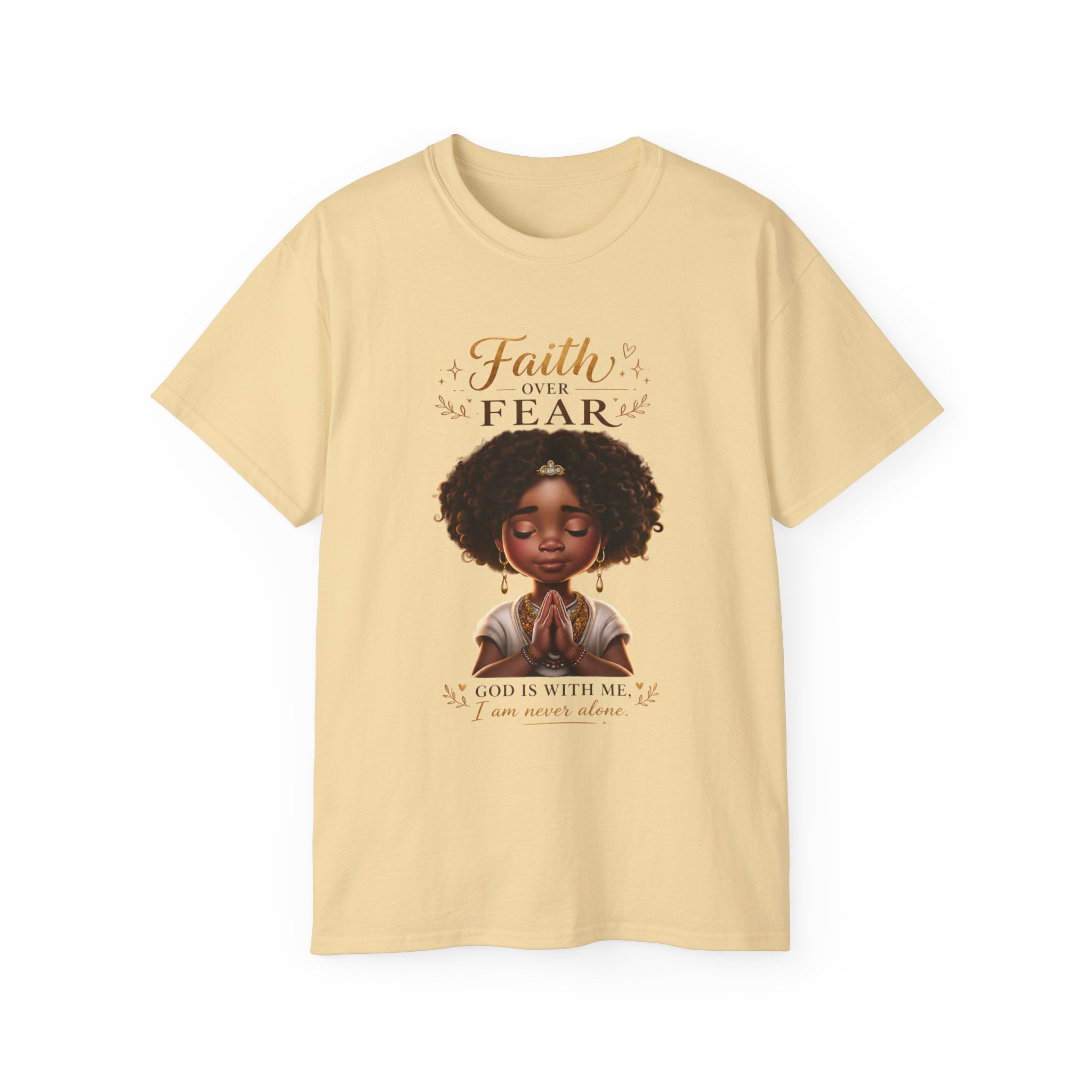 Faith Over Fear Tee – Black Girl Praying Inspirational Christian T-Shirt
