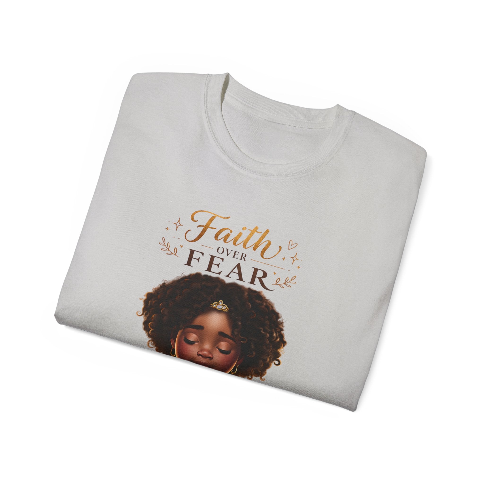 Faith Over Fear Tee – Black Girl Praying Inspirational Christian T-Shirt