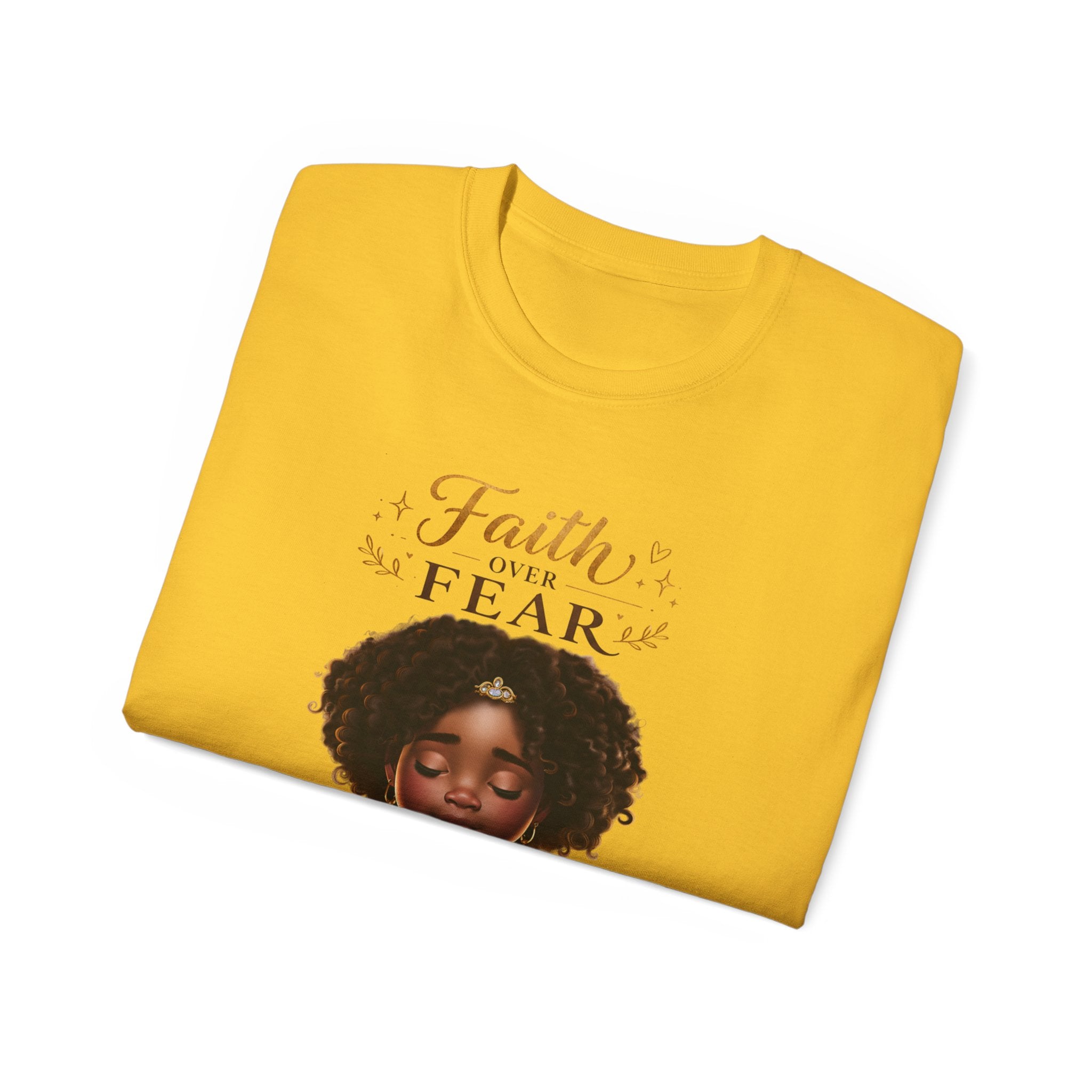 Faith Over Fear Tee – Black Girl Praying Inspirational Christian T-Shirt