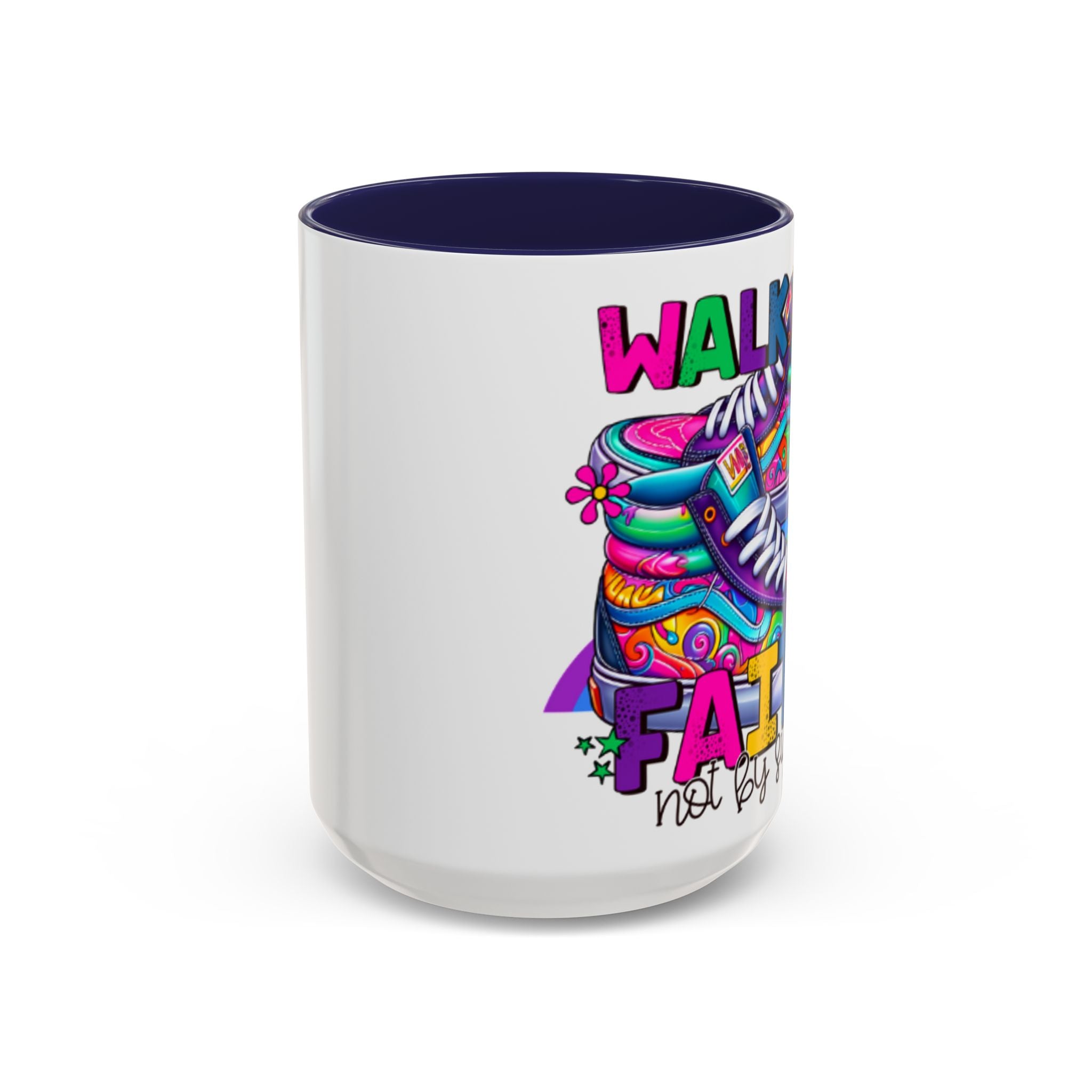 Accent Mug — "Walk by Faith Not by Sight" Colorful Sneakers Christian Coffee Mug