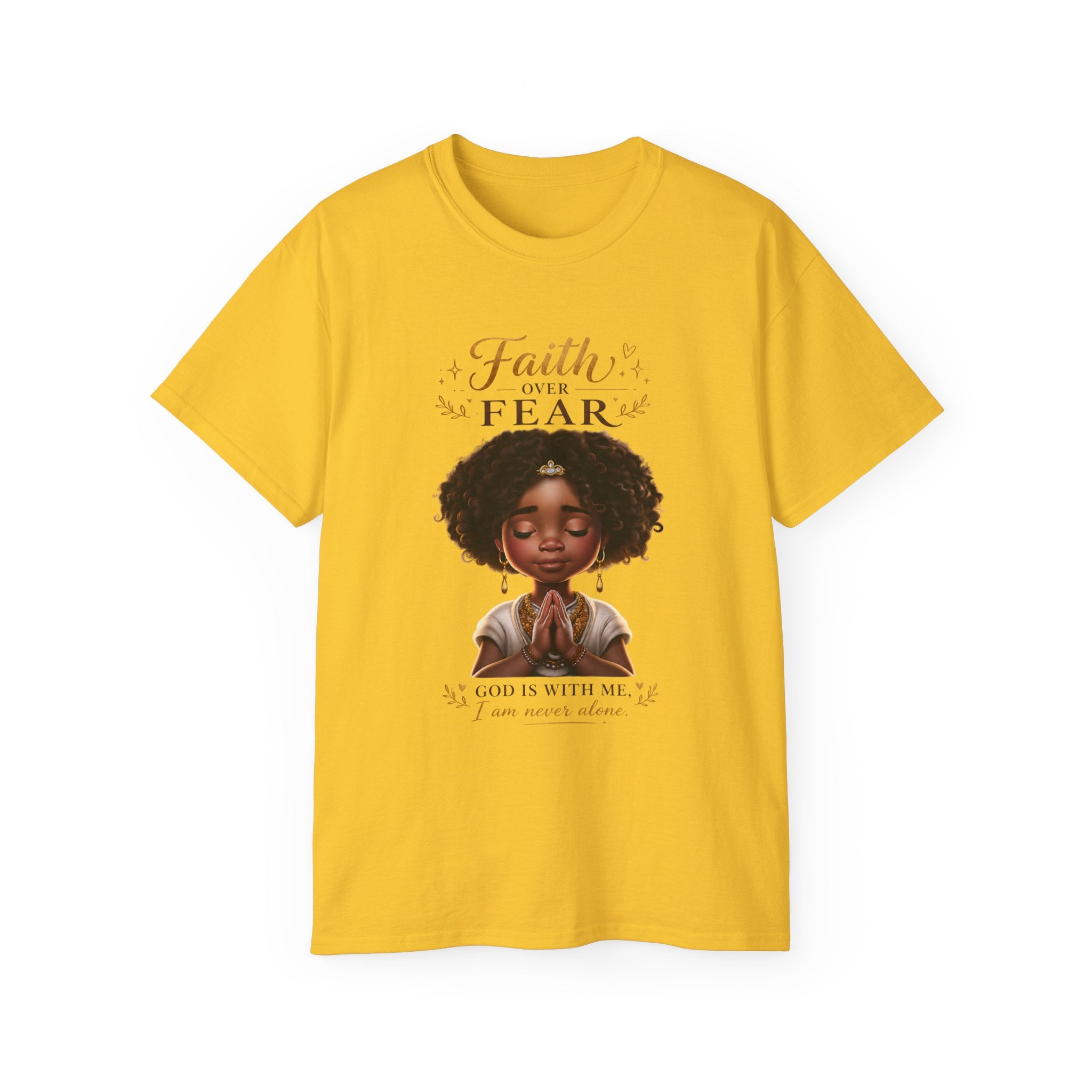 Faith Over Fear Tee – Black Girl Praying Inspirational Christian T-Shirt