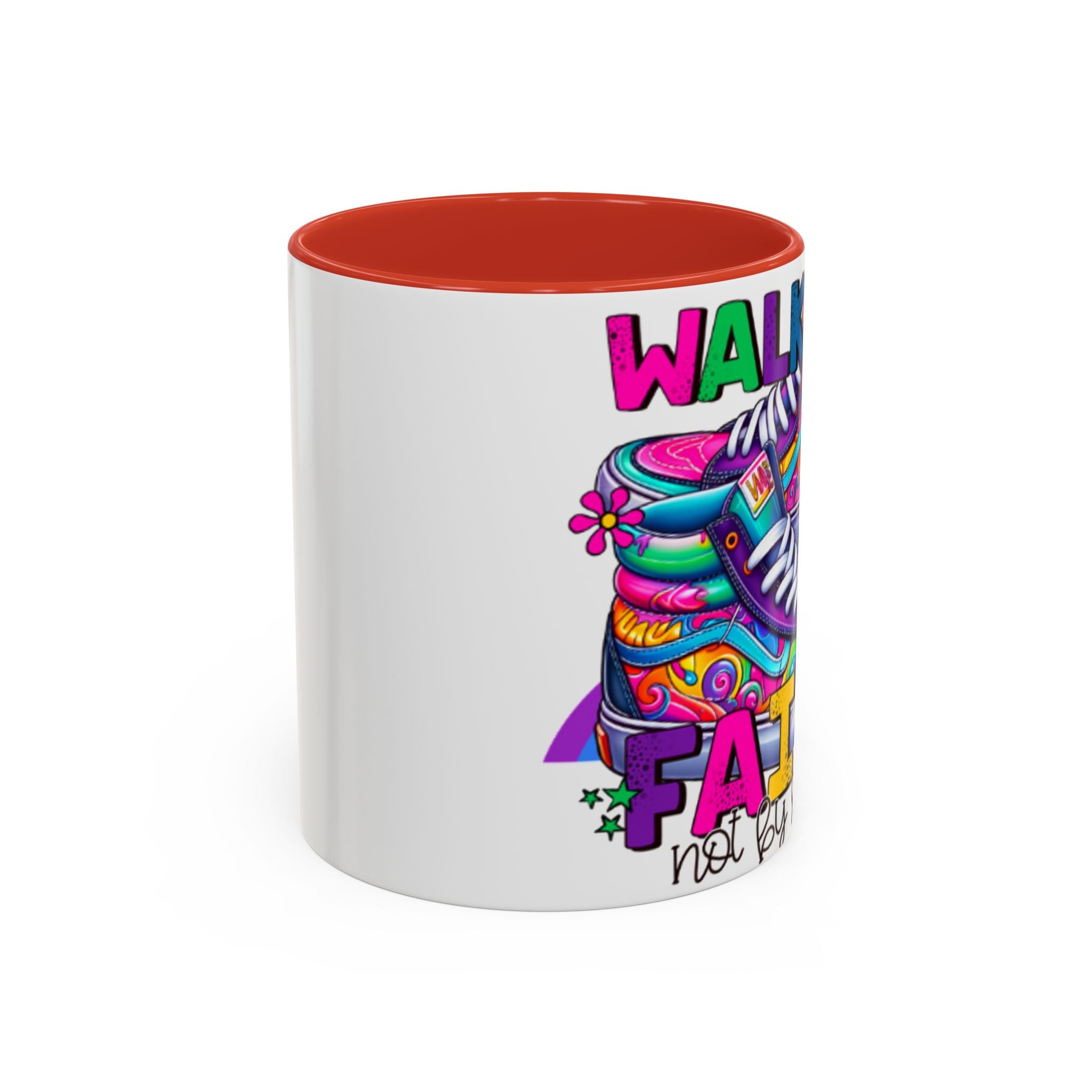 Accent Mug — "Walk by Faith Not by Sight" Colorful Sneakers Christian Coffee Mug