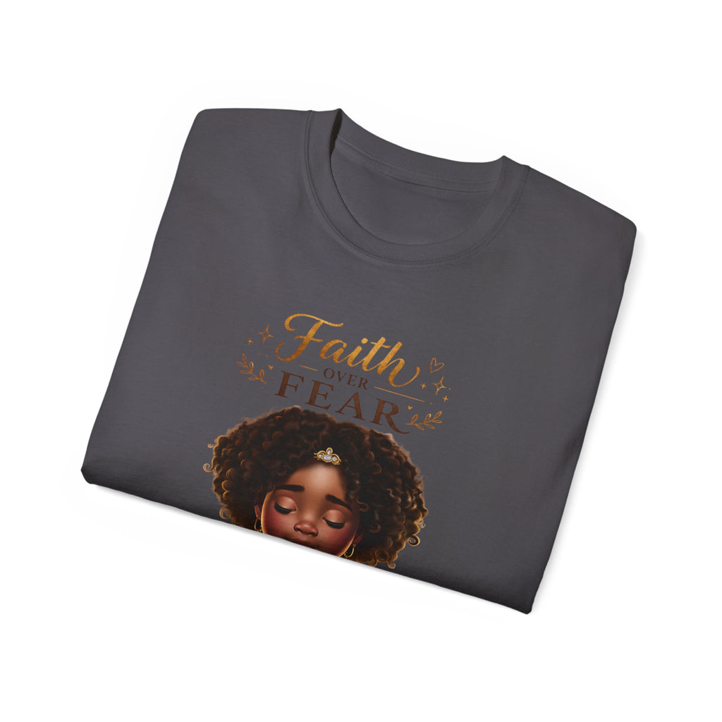 Faith Over Fear Tee – Black Girl Praying Inspirational Christian T-Shirt