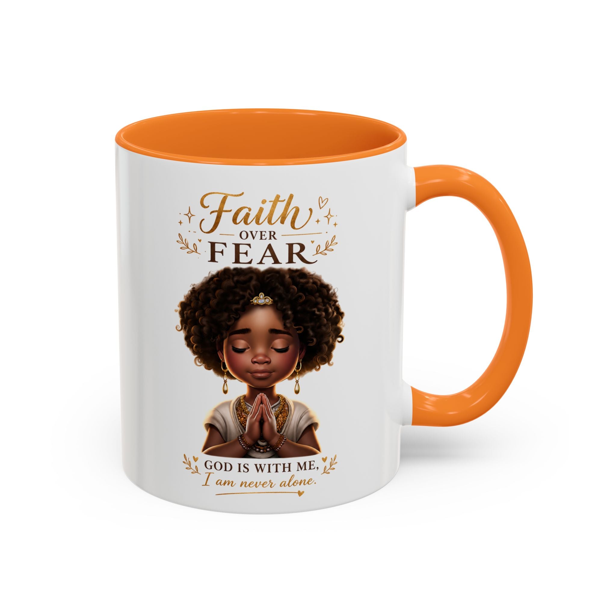 Faith Over Fear Coffee Mug — "God Is With Me" Inspirational Black Girl Ceramic Mug (11oz & 15oz)