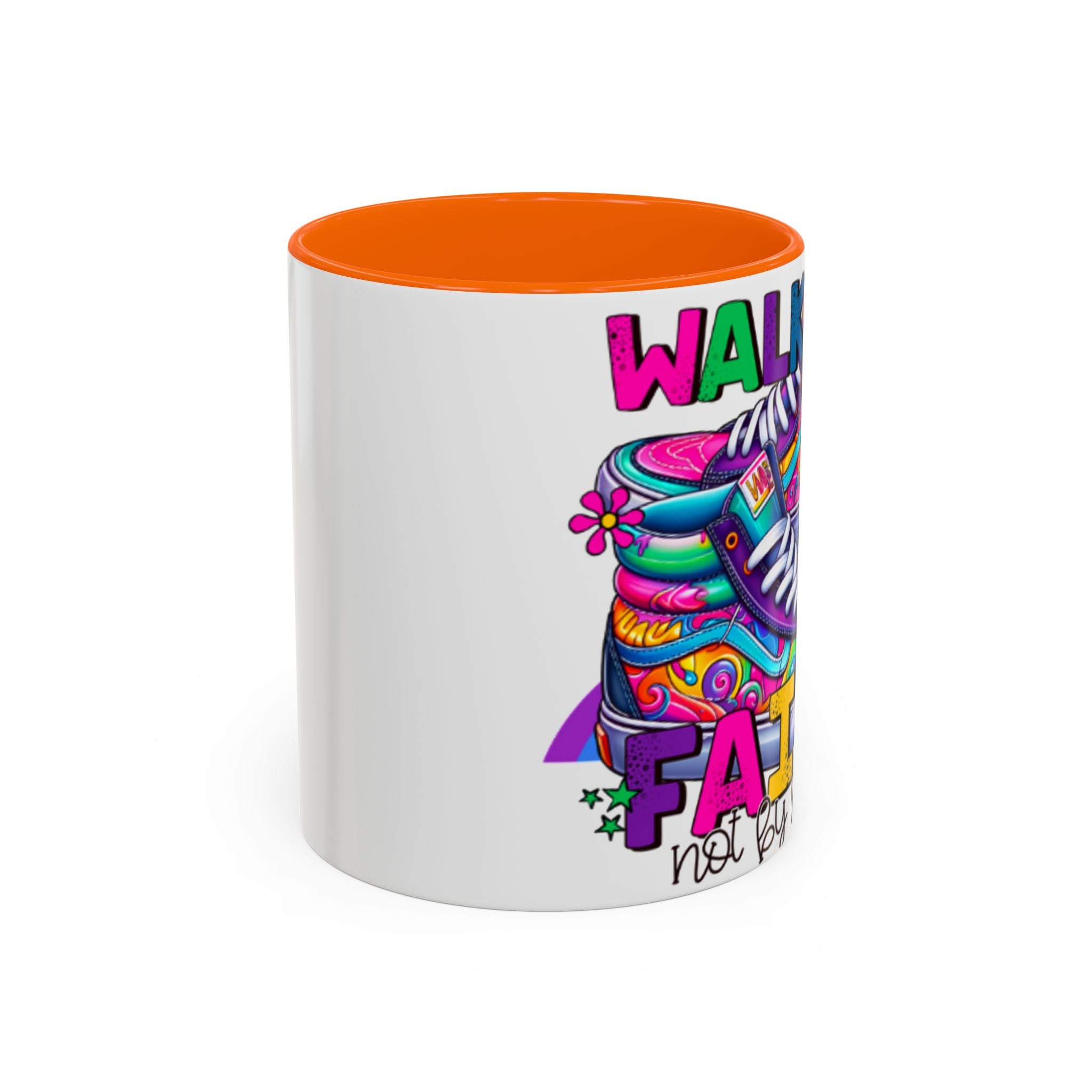 Accent Mug — "Walk by Faith Not by Sight" Colorful Sneakers Christian Coffee Mug