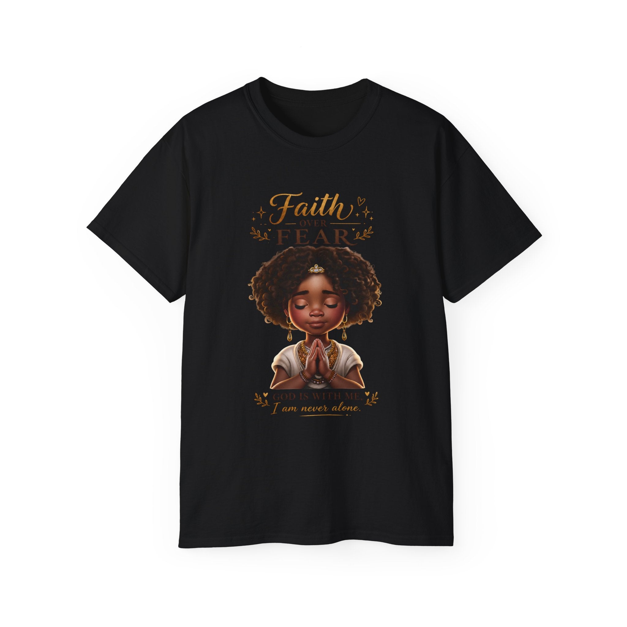 Faith Over Fear Tee – Black Girl Praying Inspirational Christian T-Shirt