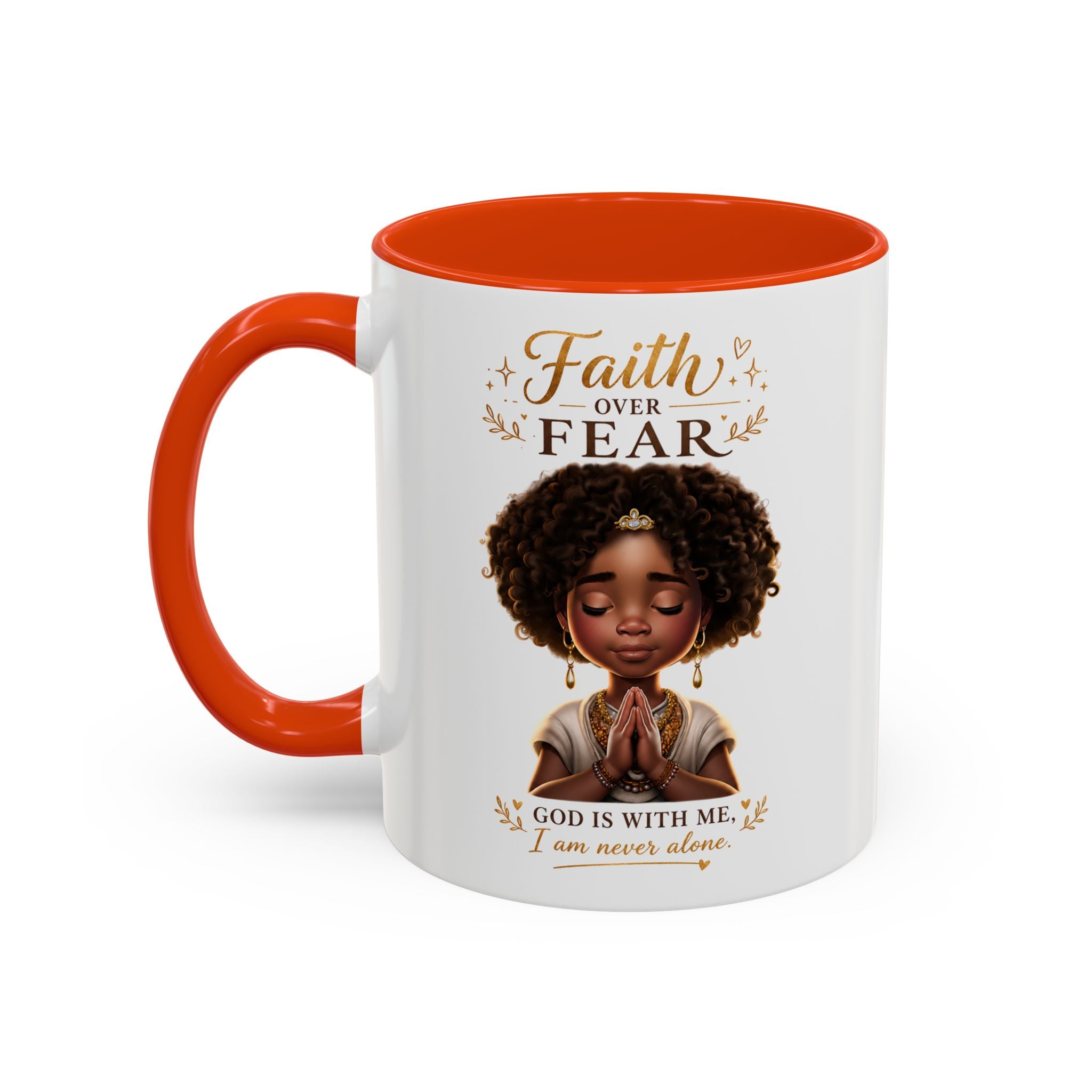 Faith Over Fear Coffee Mug — "God Is With Me" Inspirational Black Girl Ceramic Mug (11oz & 15oz)