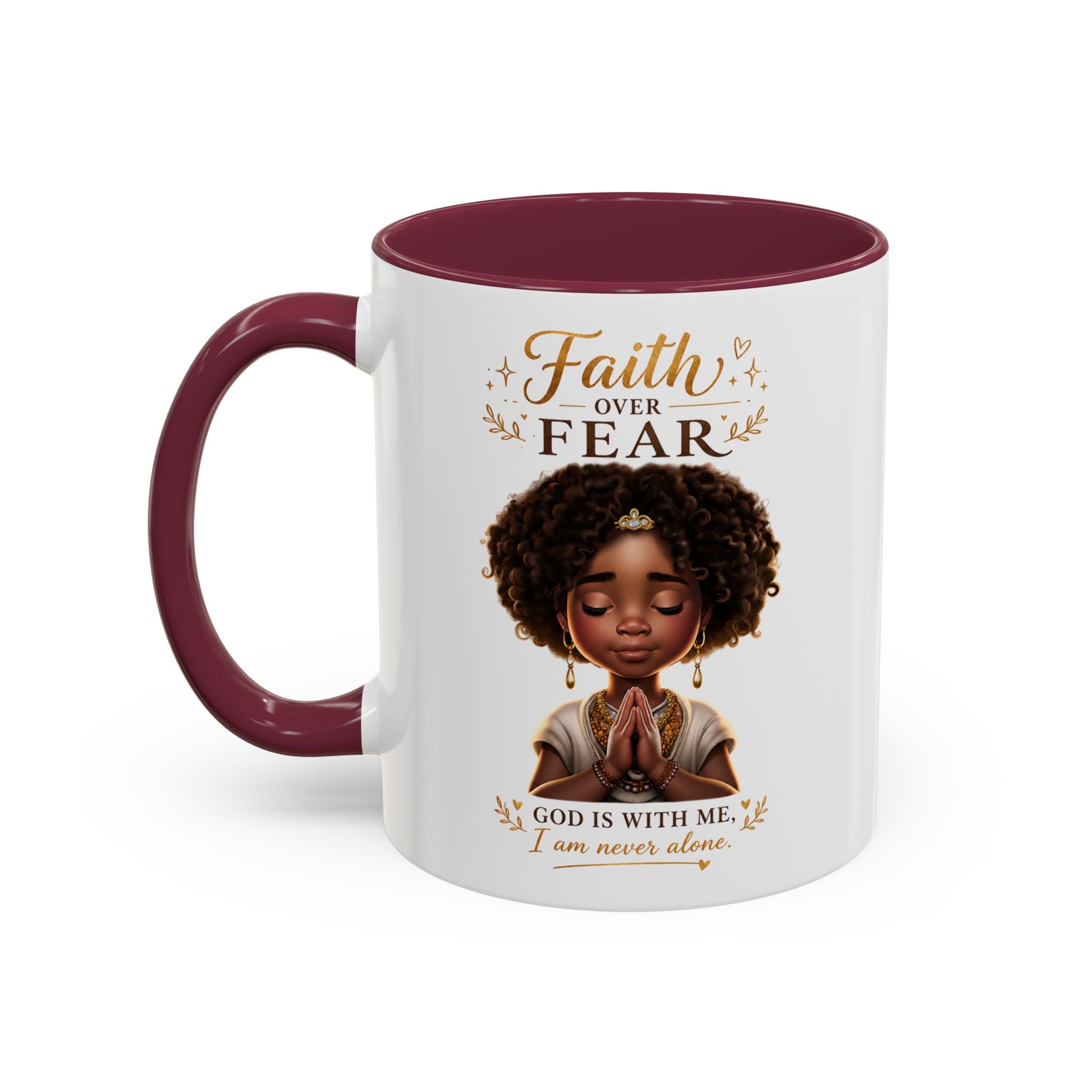 Faith Over Fear Coffee Mug — "God Is With Me" Inspirational Black Girl Ceramic Mug (11oz & 15oz)