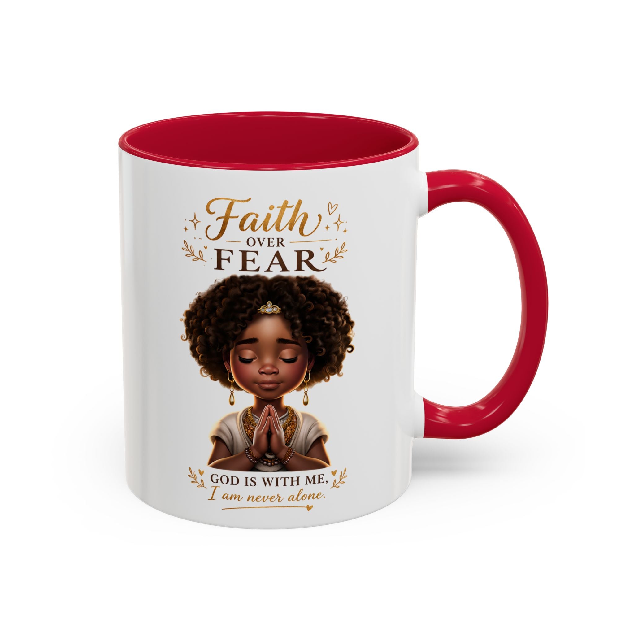 Faith Over Fear Coffee Mug — "God Is With Me" Inspirational Black Girl Ceramic Mug (11oz & 15oz)