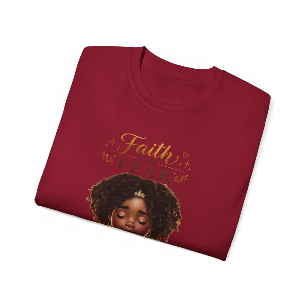 Faith Over Fear Tee – Black Girl Praying Inspirational Christian T-Shirt