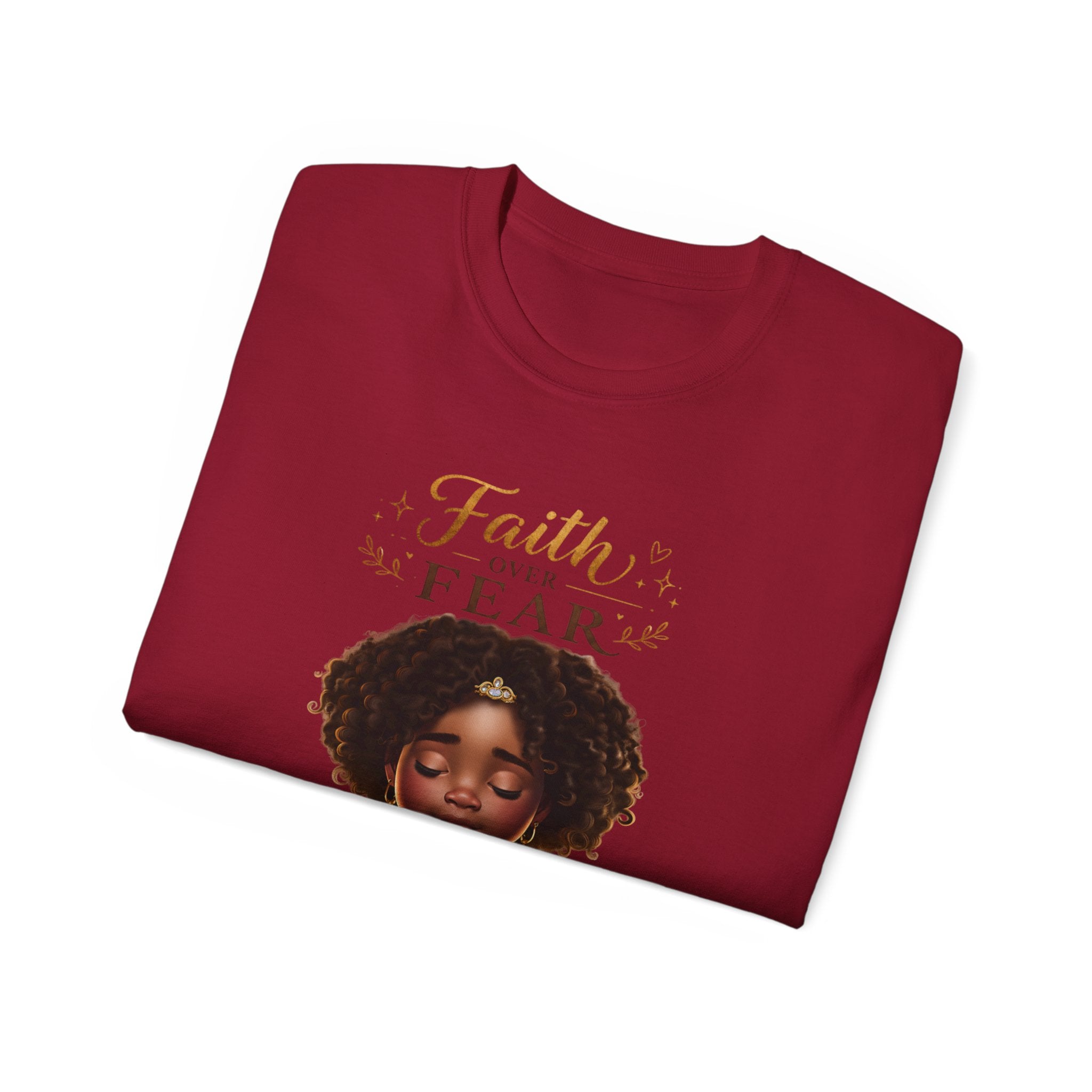 Faith Over Fear Tee – Black Girl Praying Inspirational Christian T-Shirt