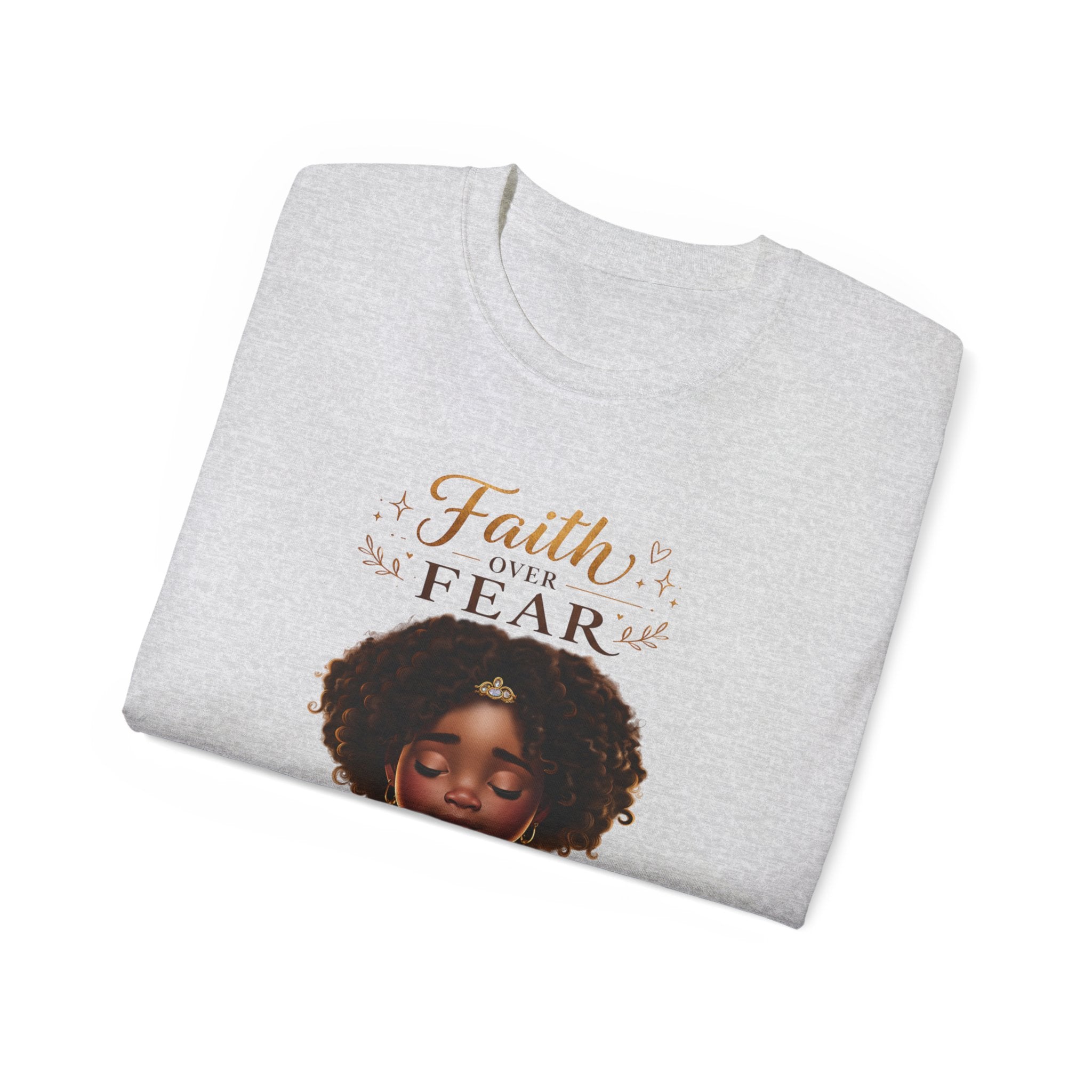 Faith Over Fear Tee – Black Girl Praying Inspirational Christian T-Shirt