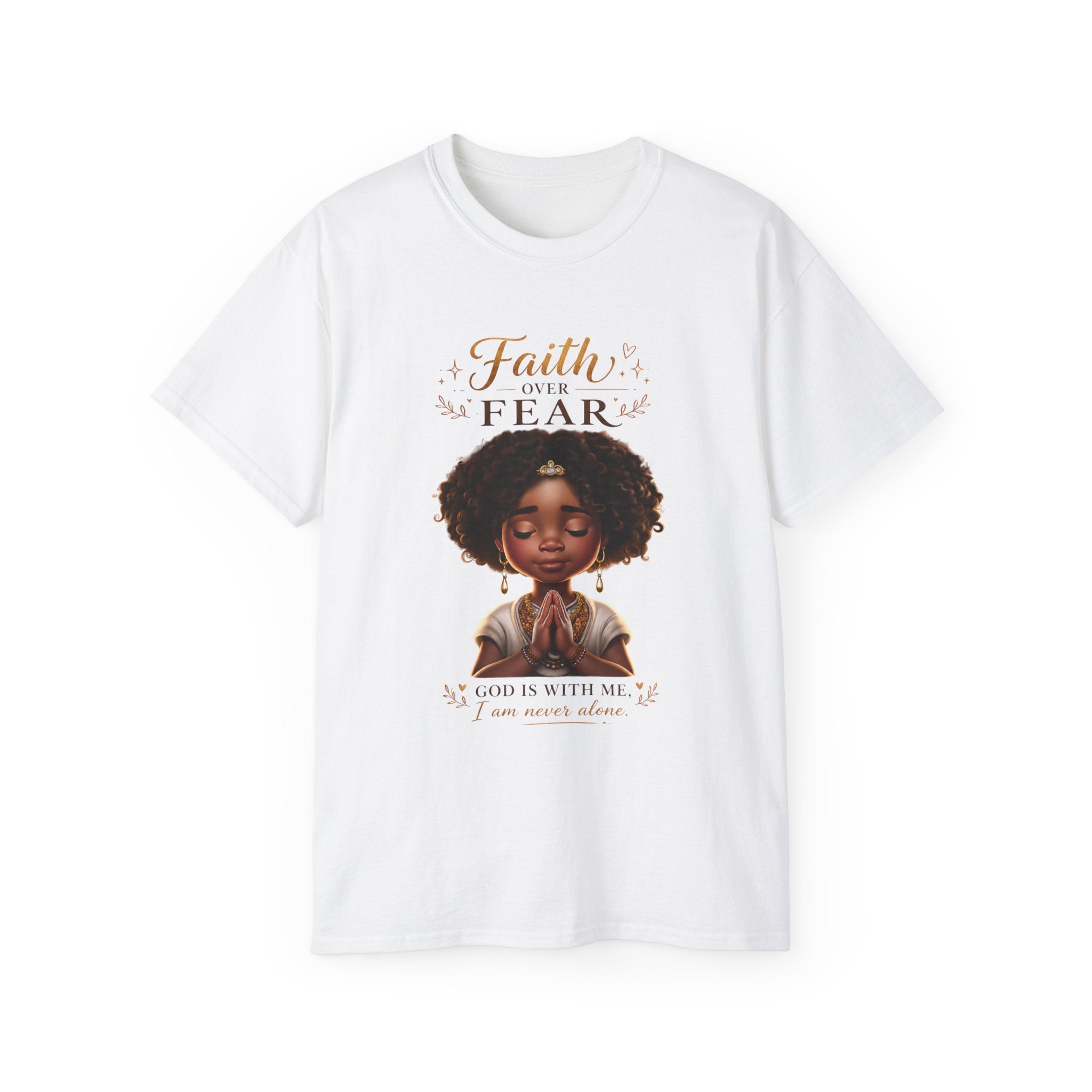 Faith Over Fear Tee – Black Girl Praying Inspirational Christian T-Shirt