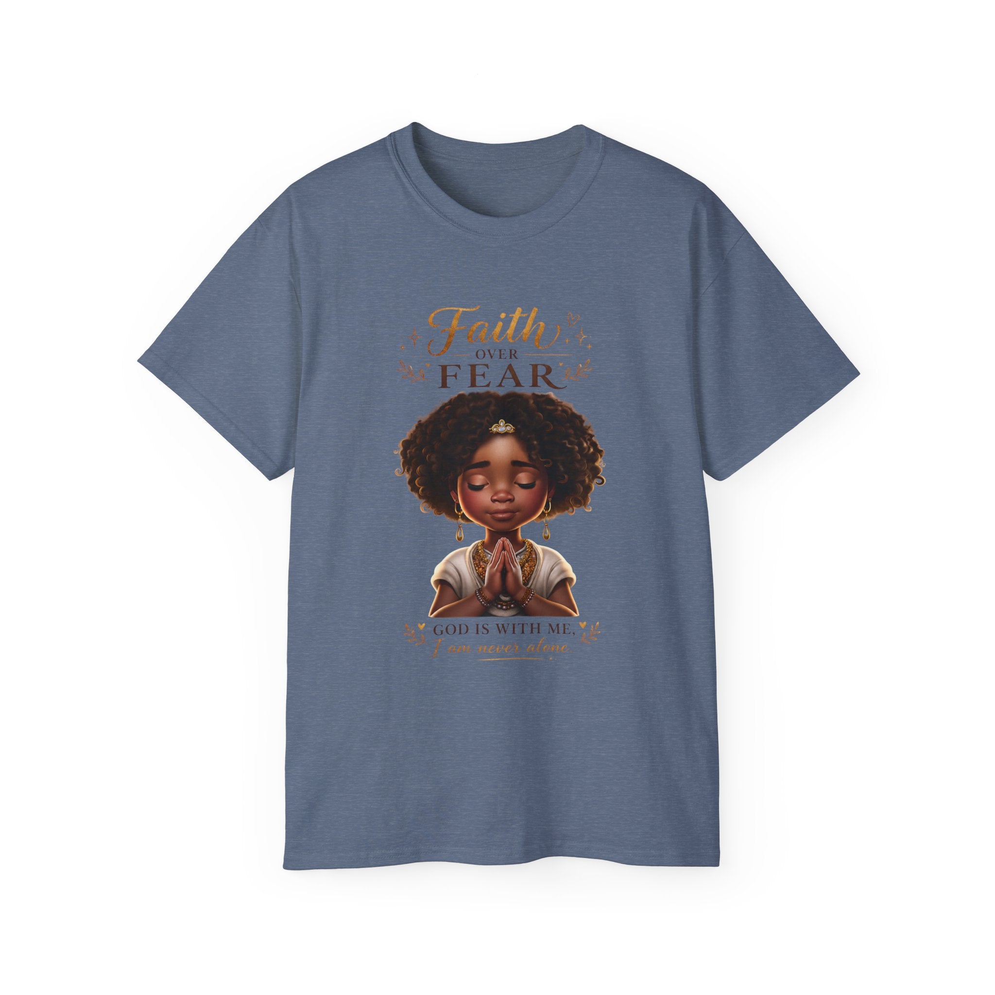 Faith Over Fear Tee – Black Girl Praying Inspirational Christian T-Shirt