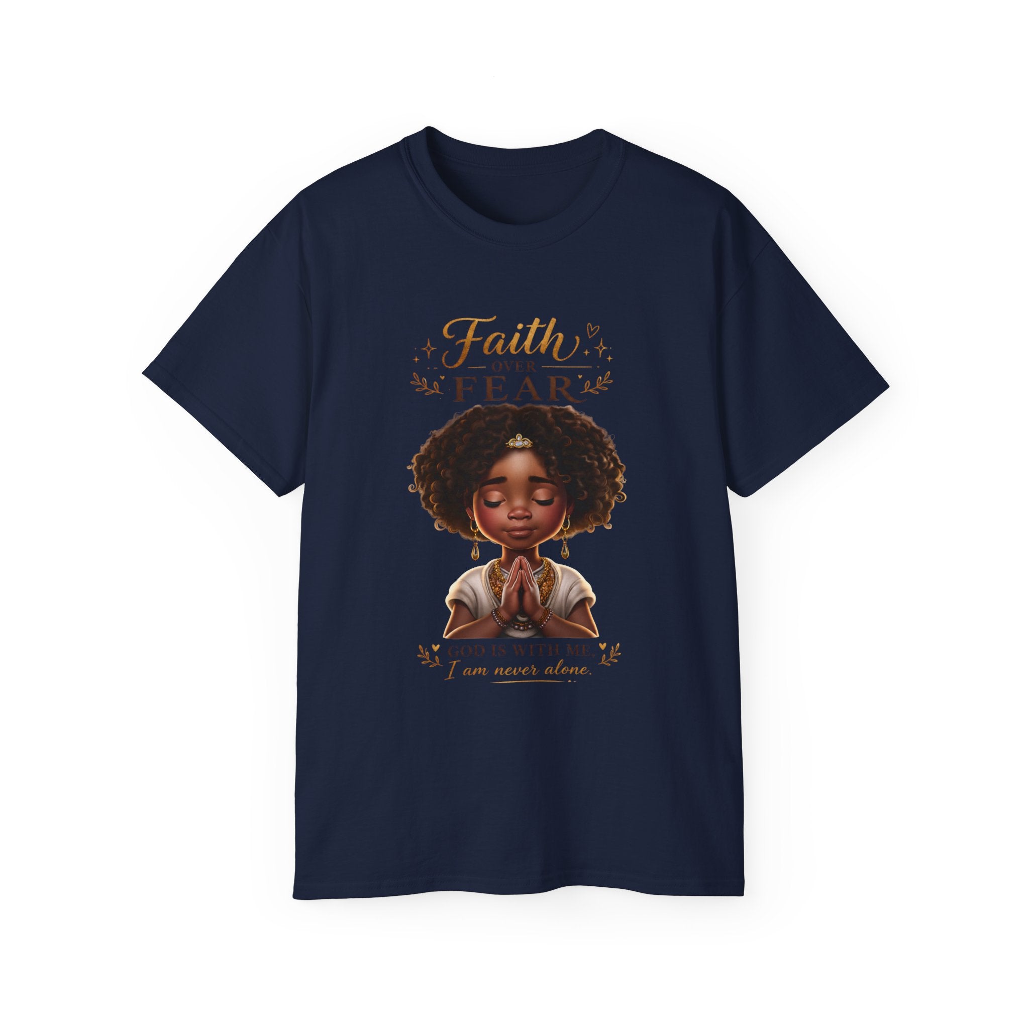Faith Over Fear Tee – Black Girl Praying Inspirational Christian T-Shirt