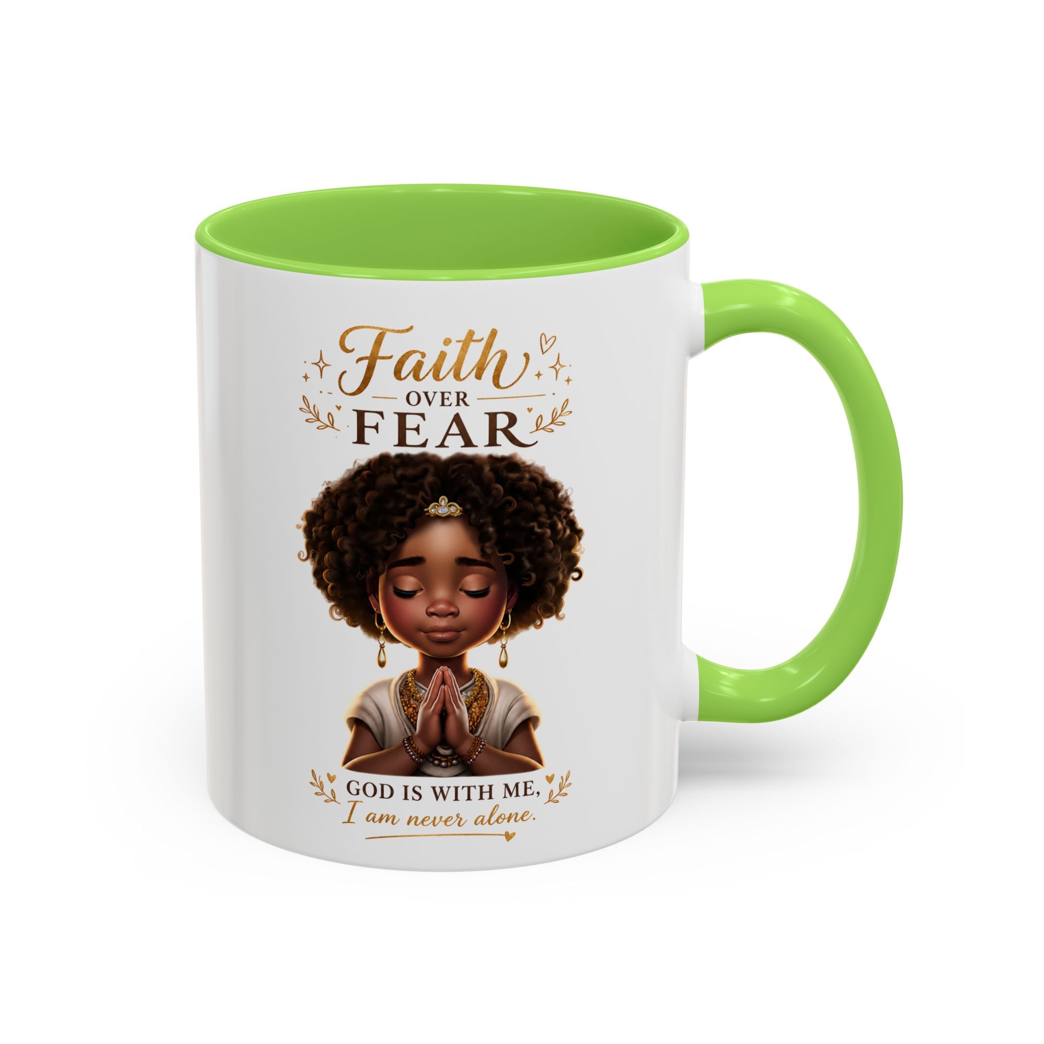 Faith Over Fear Coffee Mug — "God Is With Me" Inspirational Black Girl Ceramic Mug (11oz & 15oz)