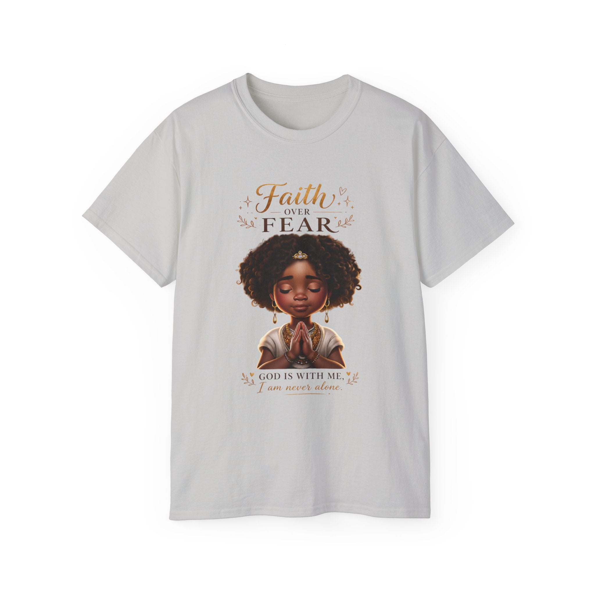 Faith Over Fear Tee – Black Girl Praying Inspirational Christian T-Shirt