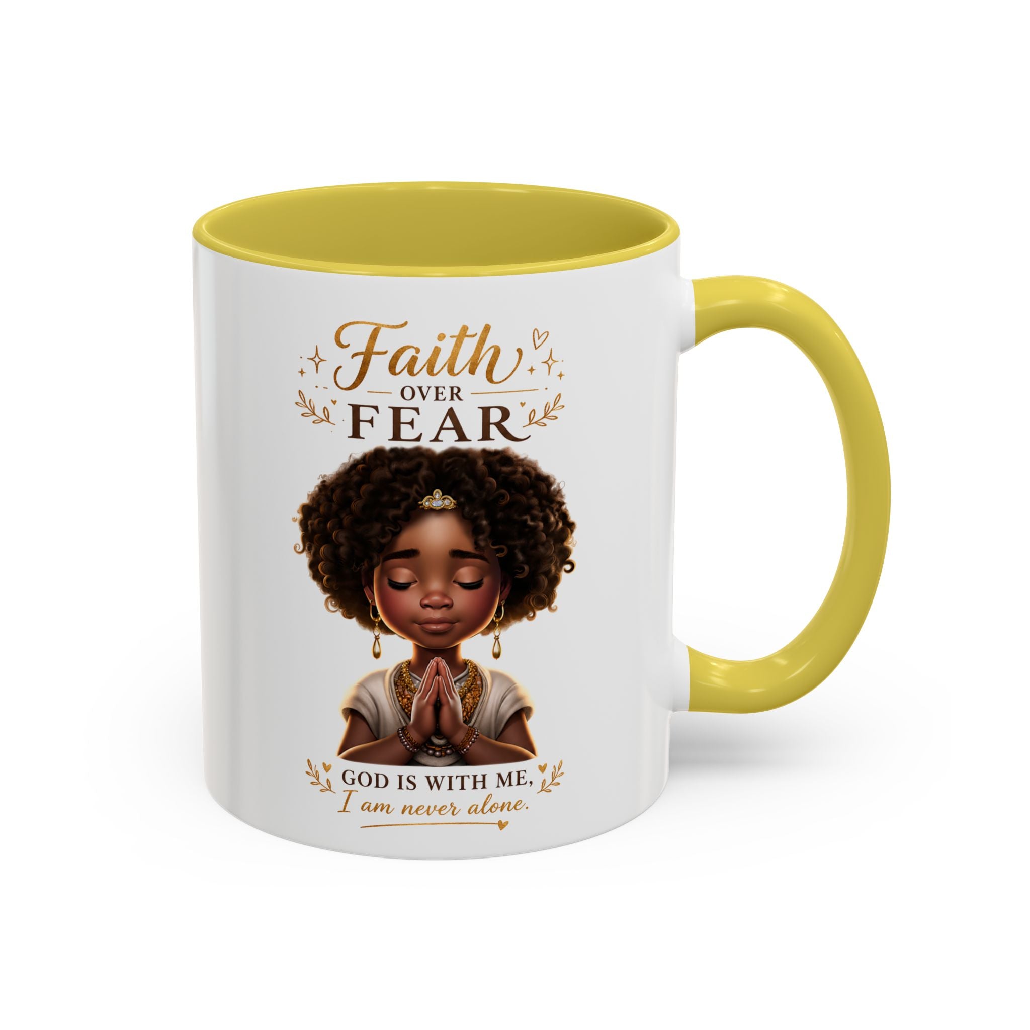 Faith Over Fear Coffee Mug — "God Is With Me" Inspirational Black Girl Ceramic Mug (11oz & 15oz)