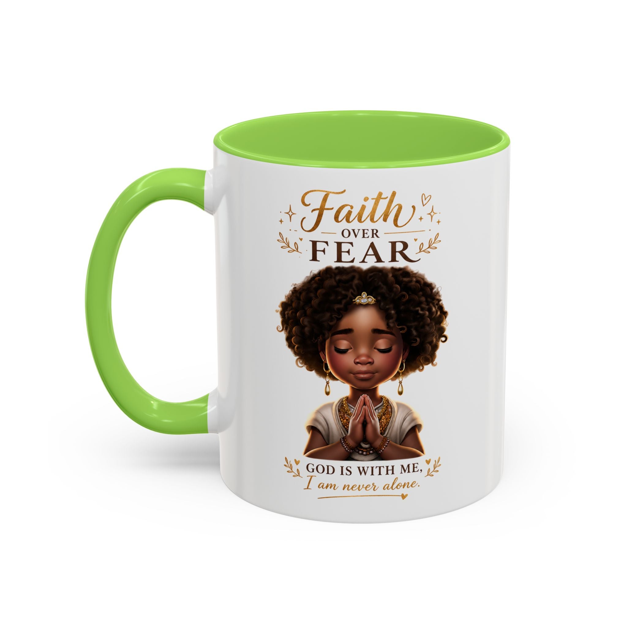Faith Over Fear Coffee Mug — "God Is With Me" Inspirational Black Girl Ceramic Mug (11oz & 15oz)