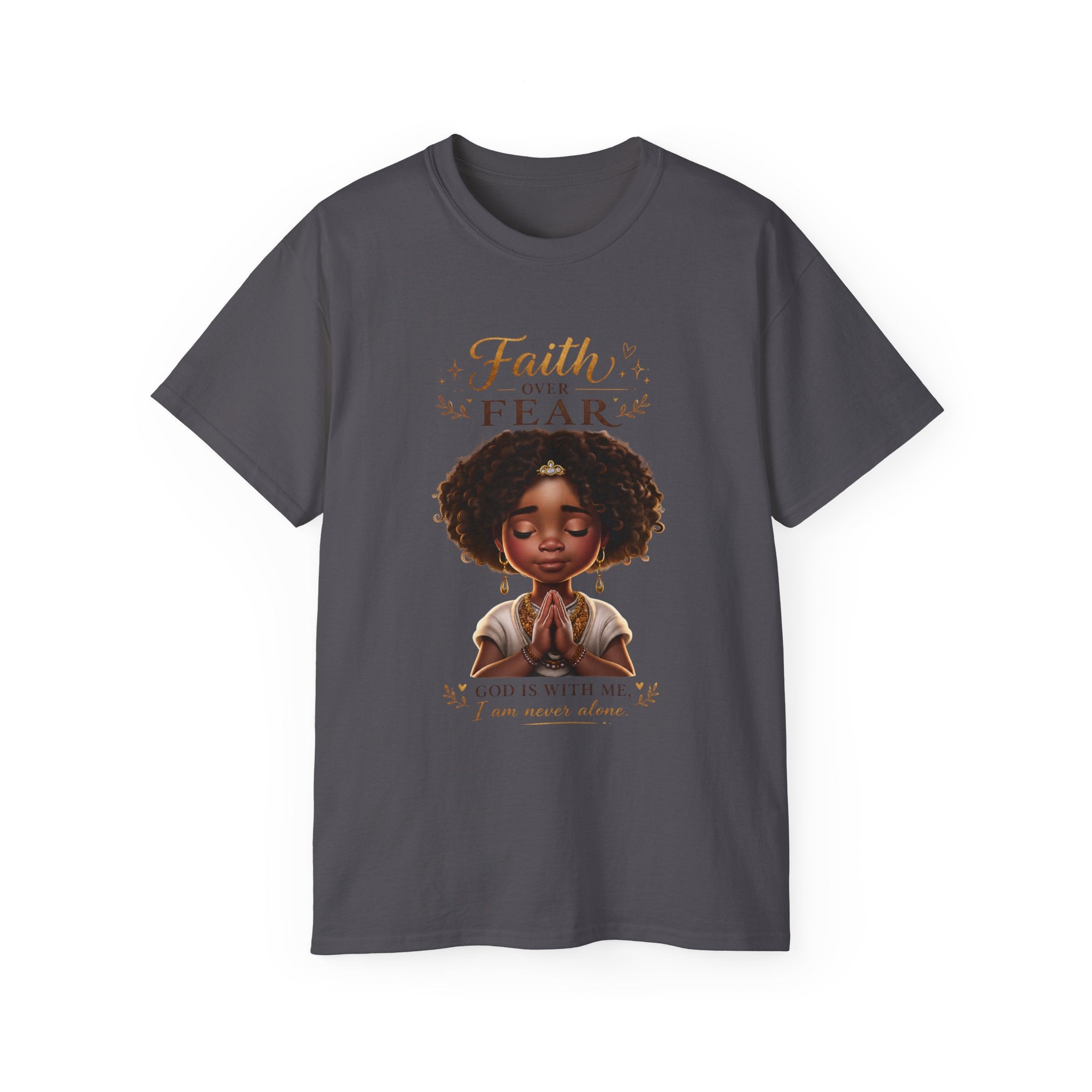 Faith Over Fear Tee – Black Girl Praying Inspirational Christian T-Shirt