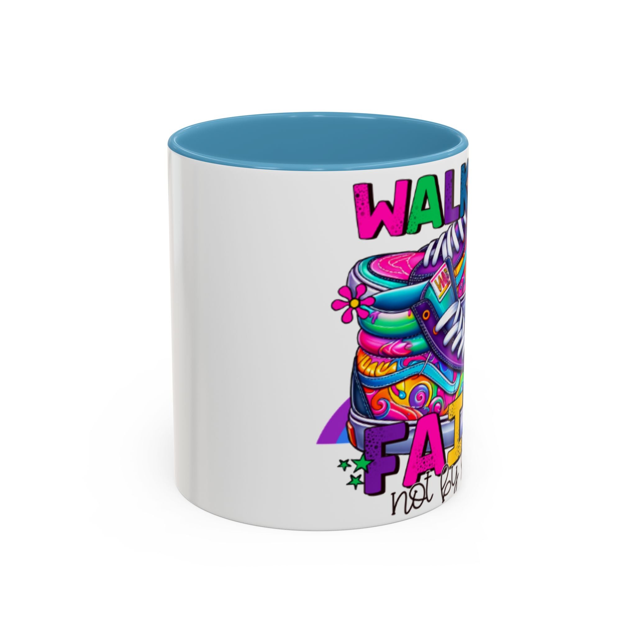 Accent Mug — "Walk by Faith Not by Sight" Colorful Sneakers Christian Coffee Mug