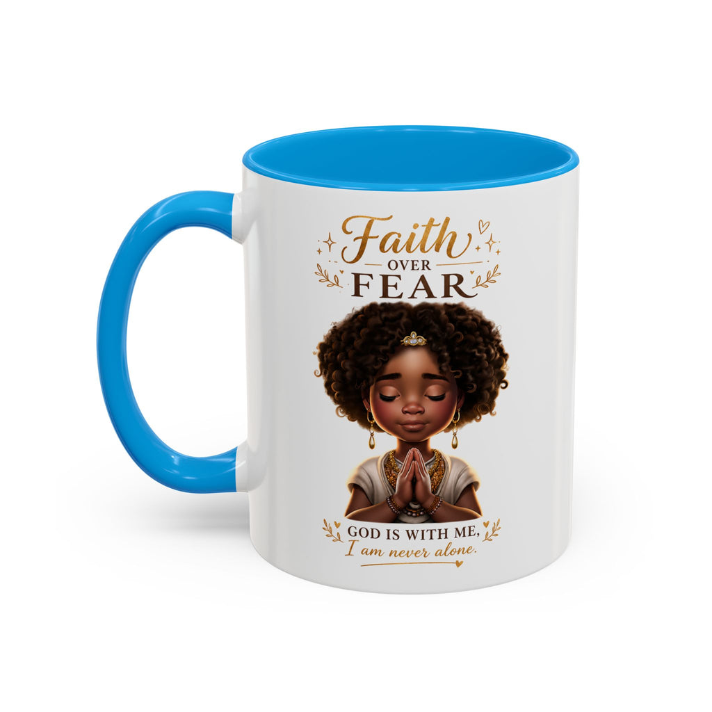 Faith Over Fear Coffee Mug — "God Is With Me" Inspirational Black Girl Ceramic Mug (11oz & 15oz)