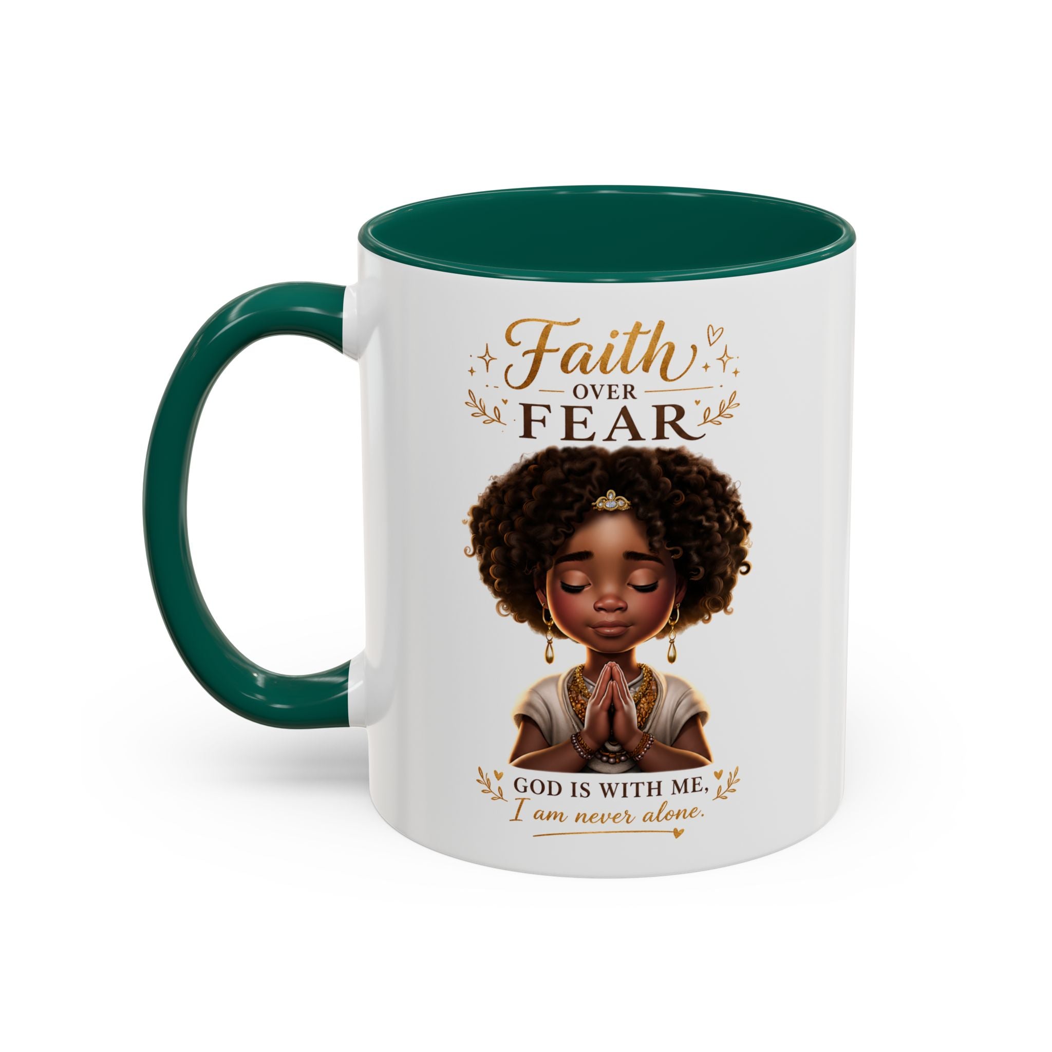 Faith Over Fear Coffee Mug — "God Is With Me" Inspirational Black Girl Ceramic Mug (11oz & 15oz)