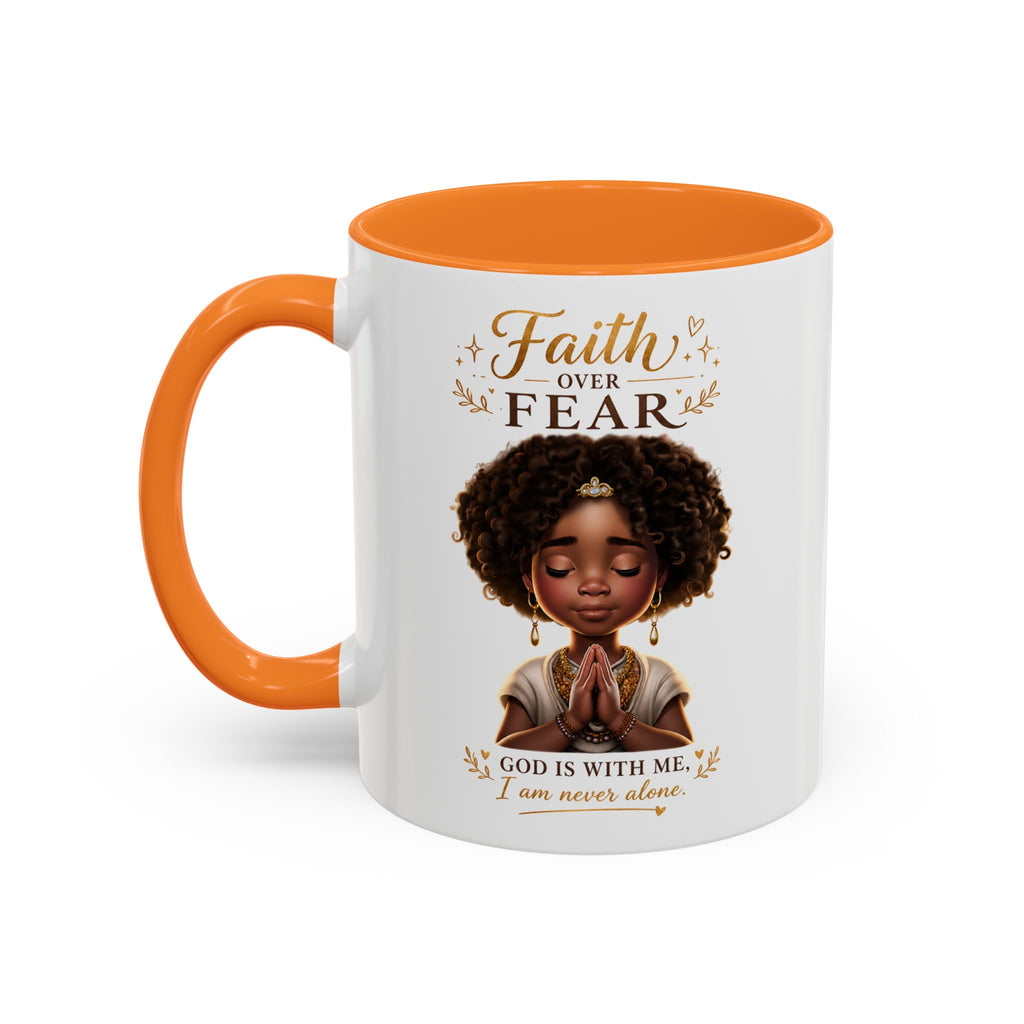 Faith Over Fear Coffee Mug — "God Is With Me" Inspirational Black Girl Ceramic Mug (11oz & 15oz)