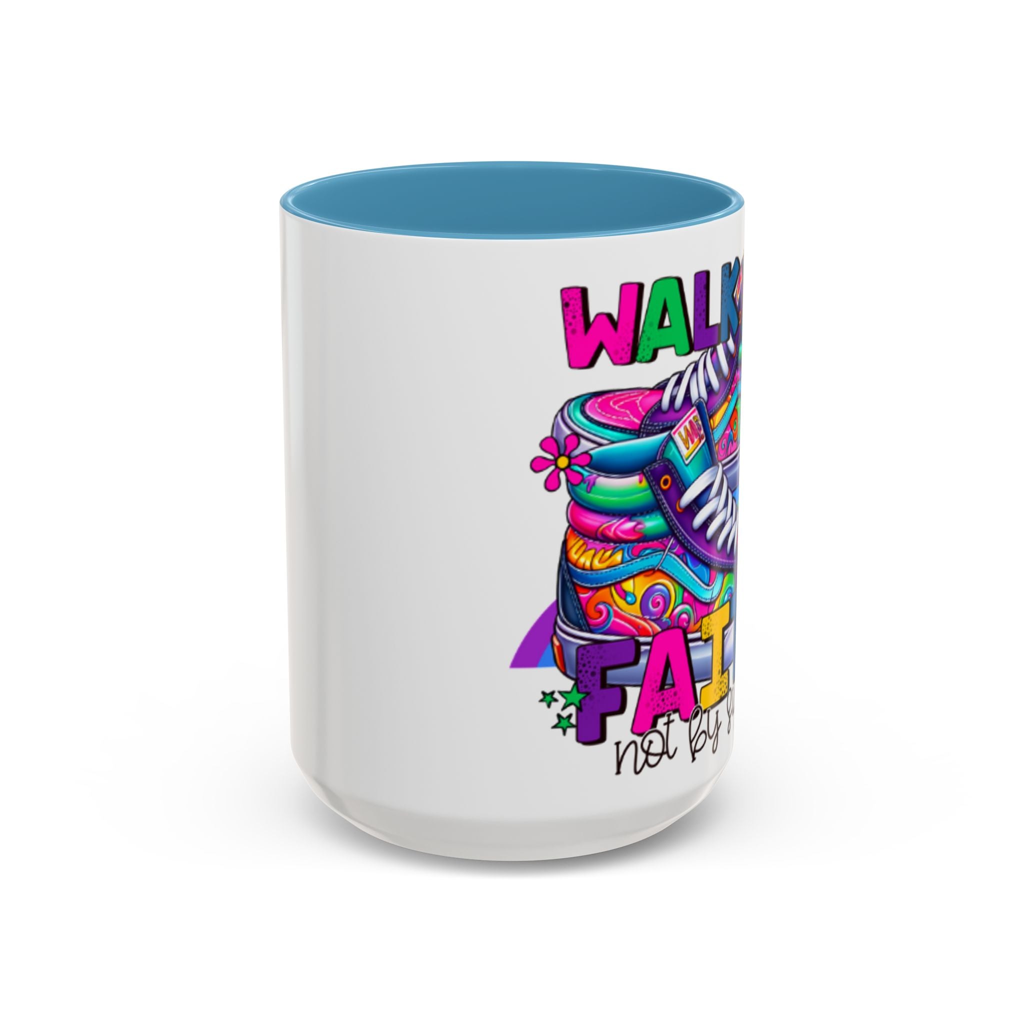 Accent Mug — "Walk by Faith Not by Sight" Colorful Sneakers Christian Coffee Mug