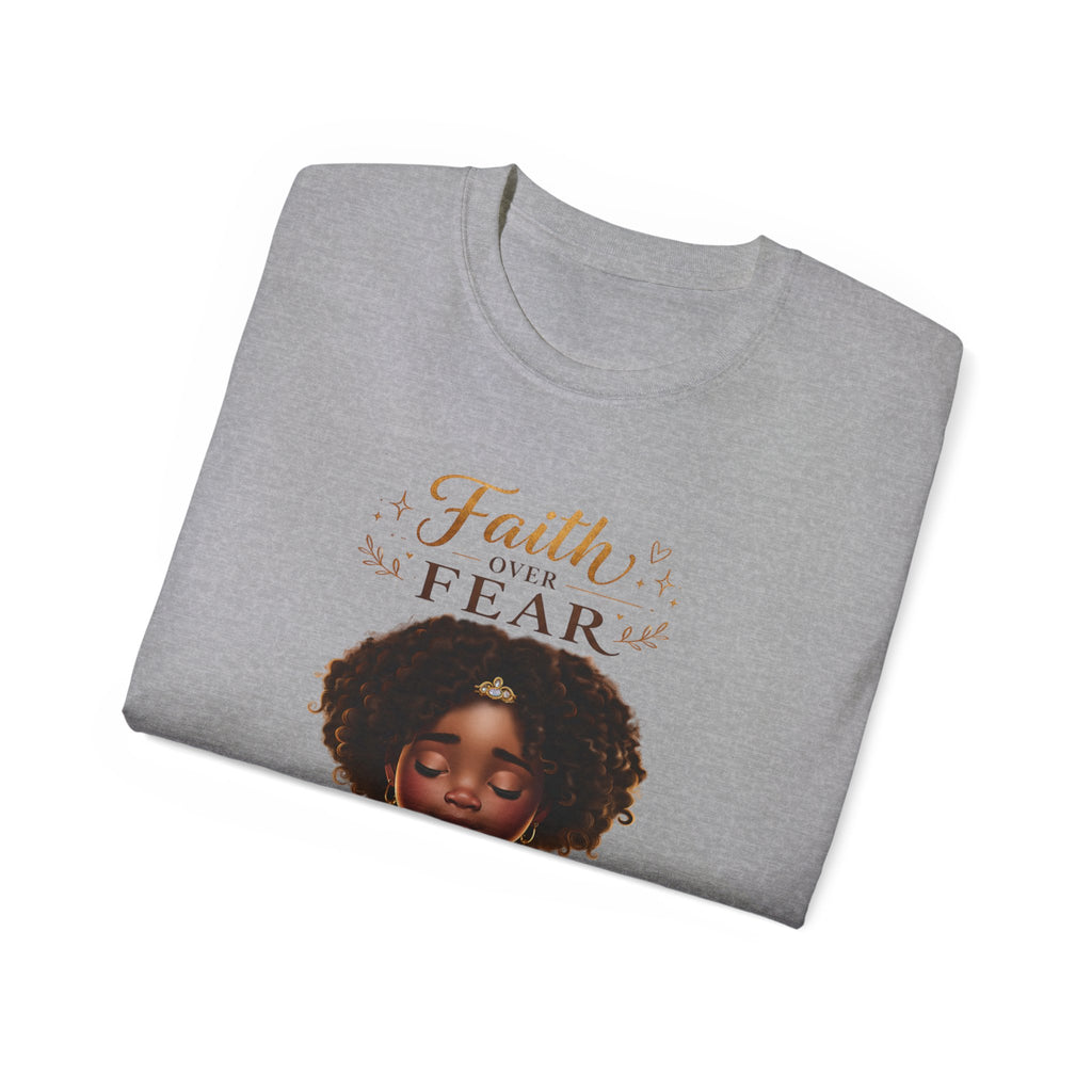Faith Over Fear Tee – Black Girl Praying Inspirational Christian T-Shirt