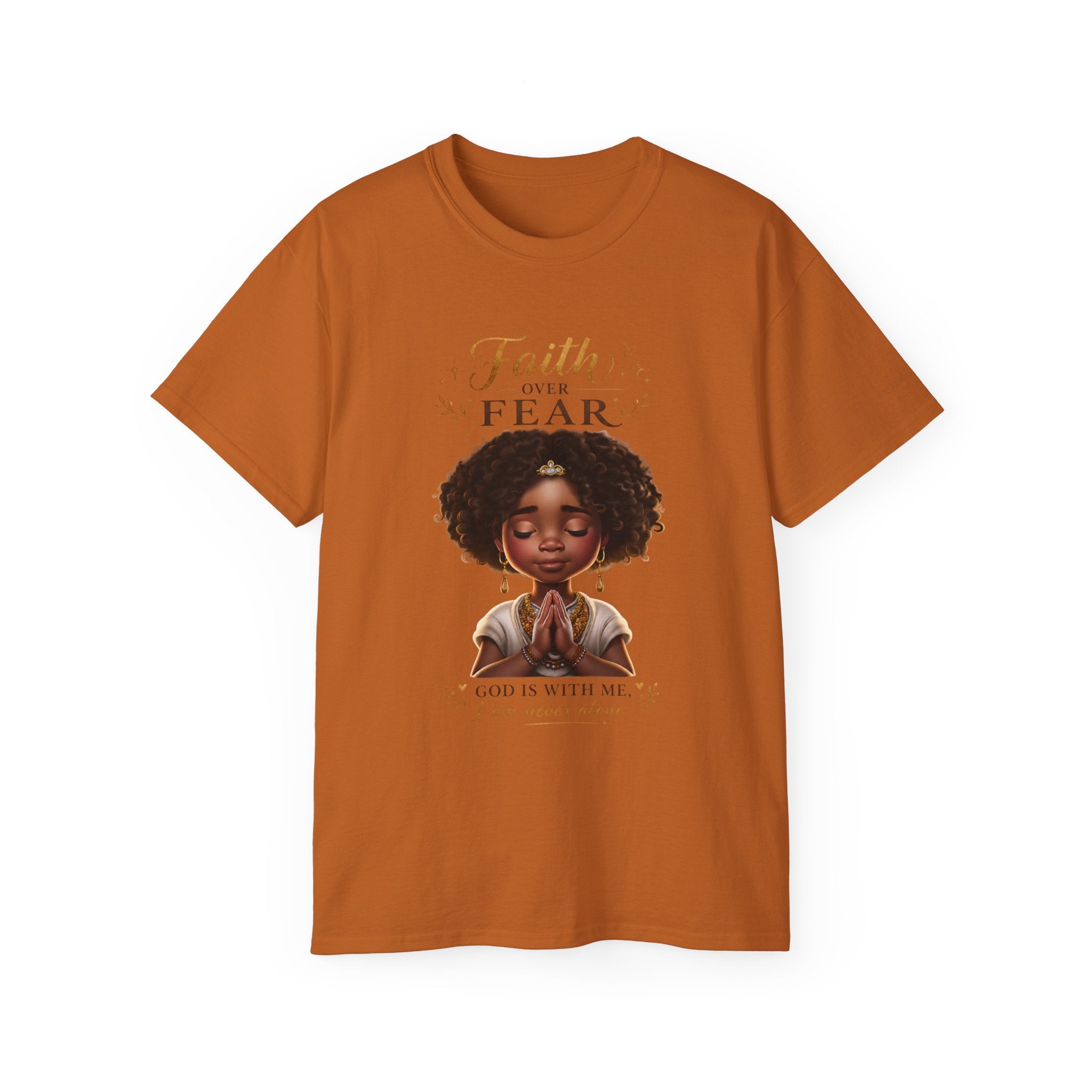 Faith Over Fear Tee – Black Girl Praying Inspirational Christian T-Shirt