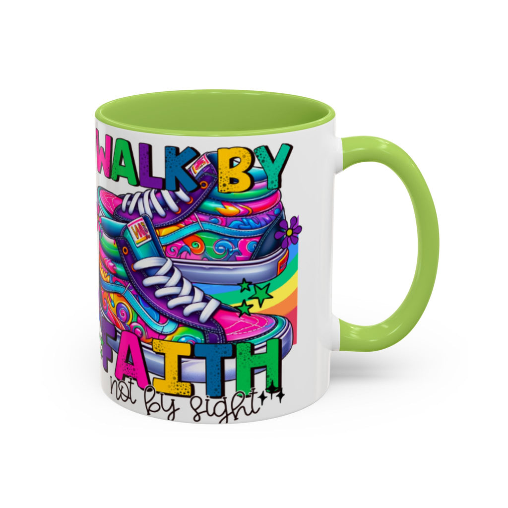 Accent Mug — "Walk by Faith Not by Sight" Colorful Sneakers Christian Coffee Mug