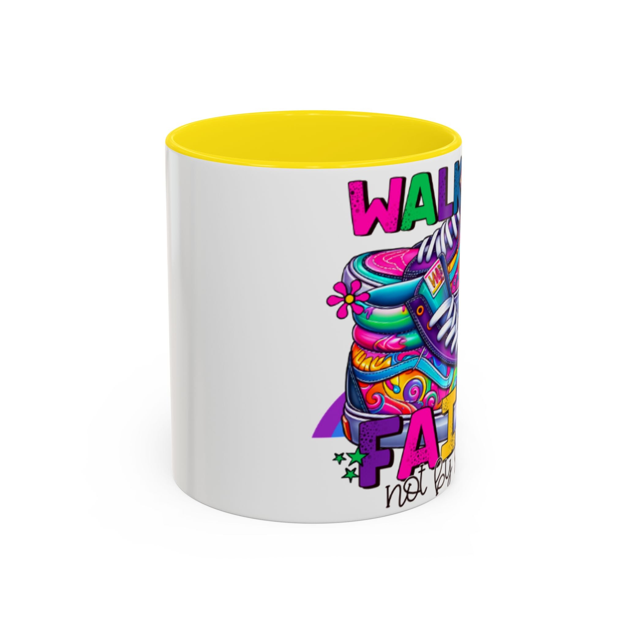 Accent Mug — "Walk by Faith Not by Sight" Colorful Sneakers Christian Coffee Mug