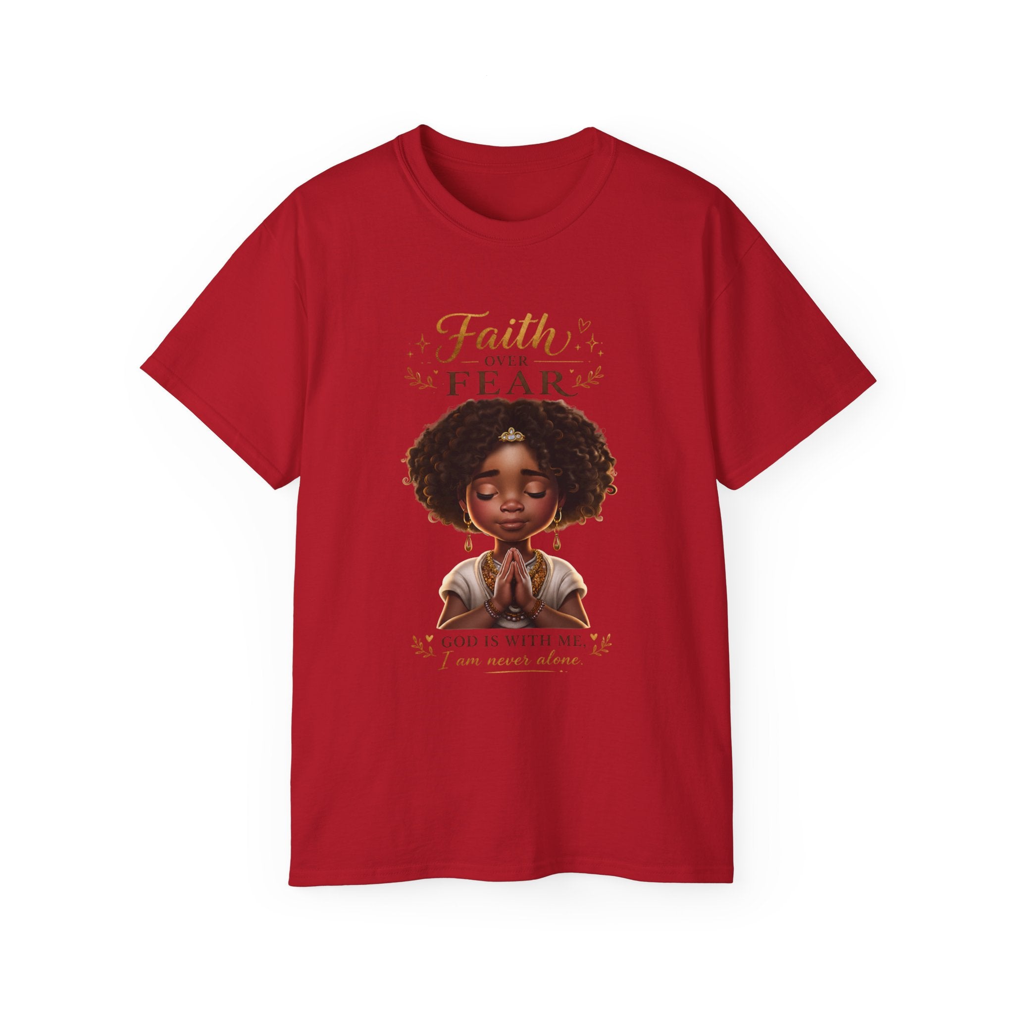 Faith Over Fear Tee – Black Girl Praying Inspirational Christian T-Shirt