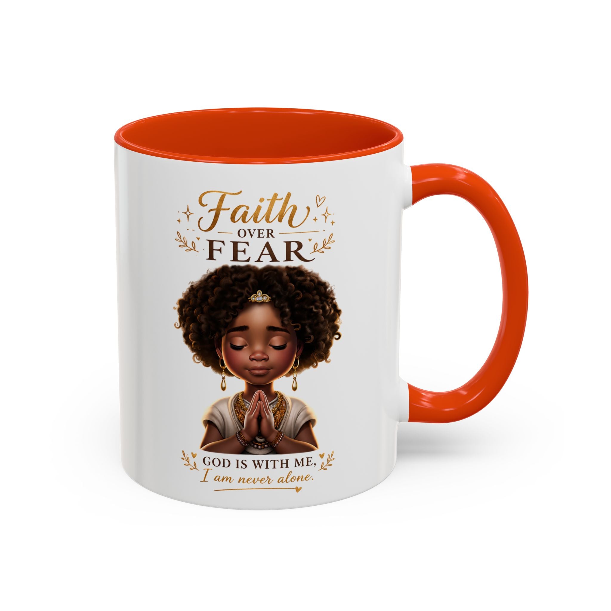 Faith Over Fear Coffee Mug — "God Is With Me" Inspirational Black Girl Ceramic Mug (11oz & 15oz)
