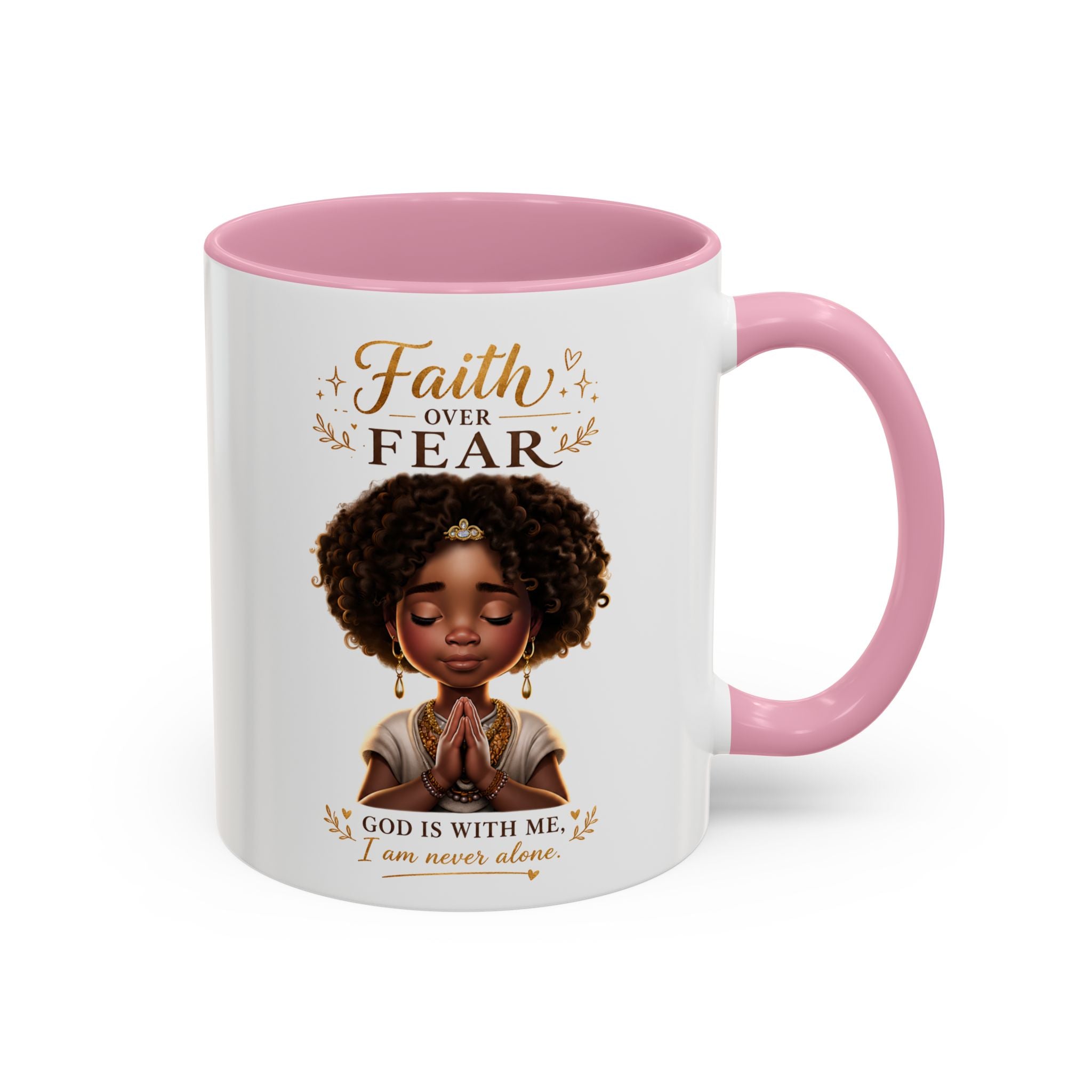 Faith Over Fear Coffee Mug — "God Is With Me" Inspirational Black Girl Ceramic Mug (11oz & 15oz)