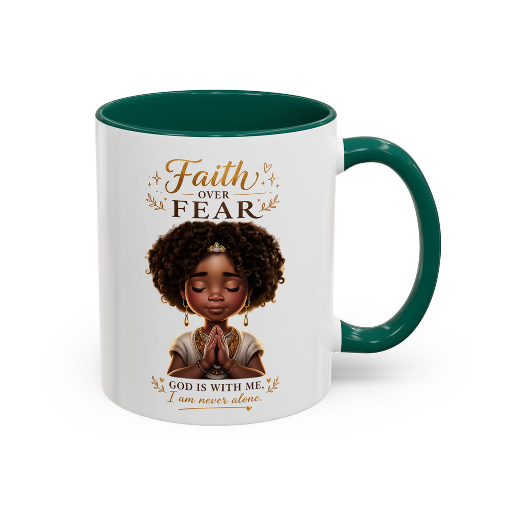 Faith Over Fear Coffee Mug — "God Is With Me" Inspirational Black Girl Ceramic Mug (11oz & 15oz)