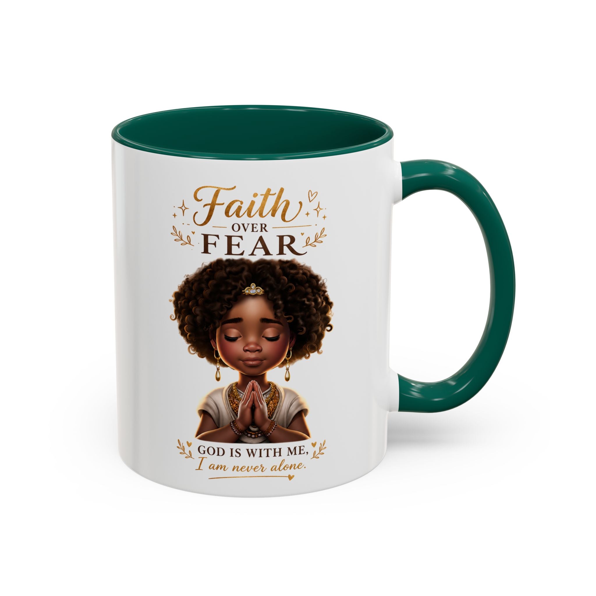 Faith Over Fear Coffee Mug — "God Is With Me" Inspirational Black Girl Ceramic Mug (11oz & 15oz)