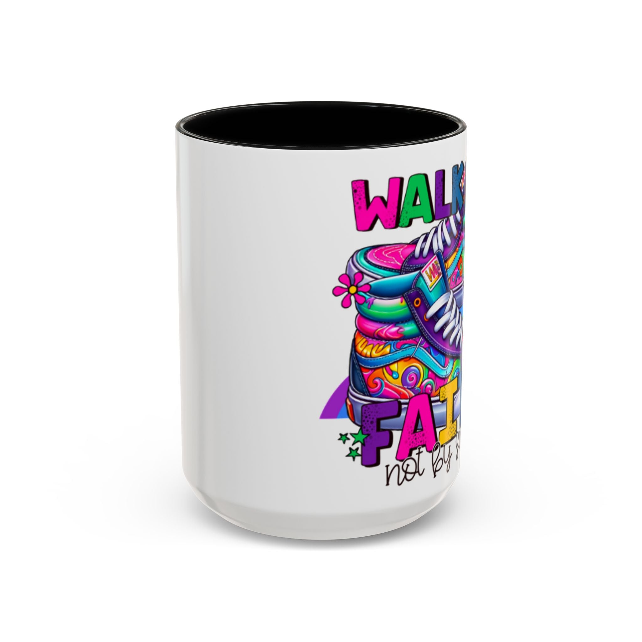 Accent Mug — "Walk by Faith Not by Sight" Colorful Sneakers Christian Coffee Mug