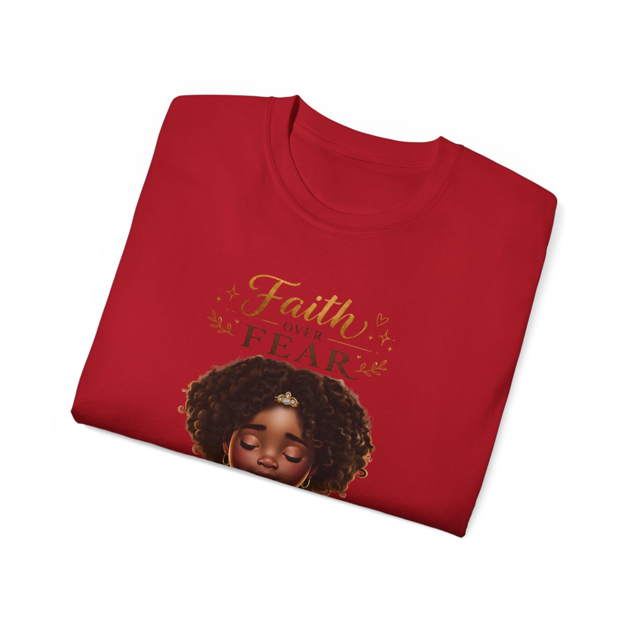 Faith Over Fear Tee – Black Girl Praying Inspirational Christian T-Shirt