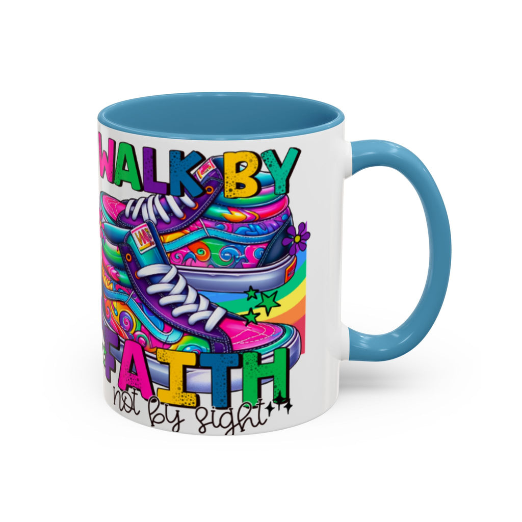 Accent Mug — "Walk by Faith Not by Sight" Colorful Sneakers Christian Coffee Mug