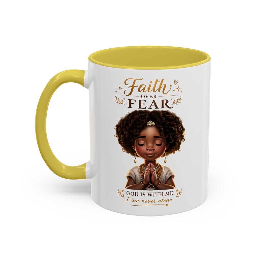 Faith Over Fear Coffee Mug — "God Is With Me" Inspirational Black Girl Ceramic Mug (11oz & 15oz)