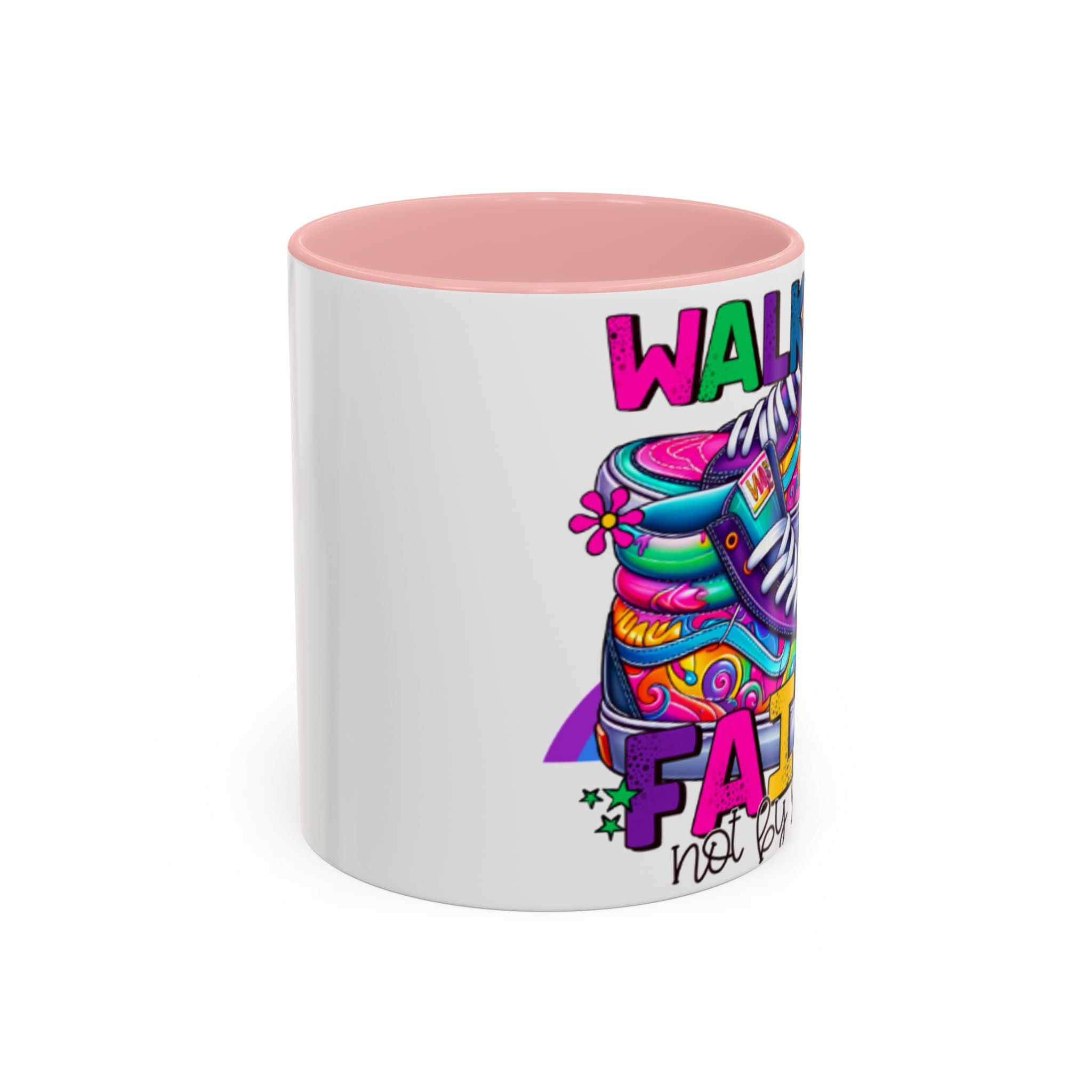 Accent Mug — "Walk by Faith Not by Sight" Colorful Sneakers Christian Coffee Mug