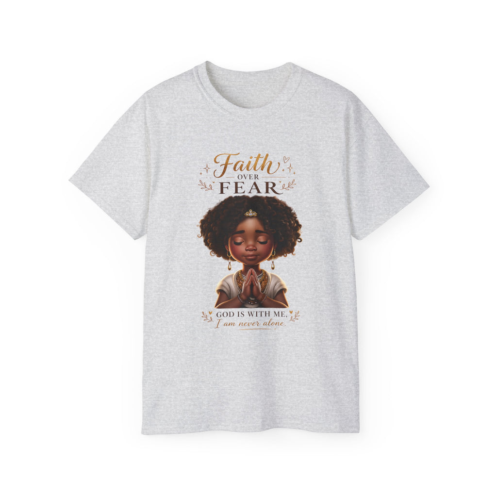 Faith Over Fear Tee – Black Girl Praying Inspirational Christian T-Shirt