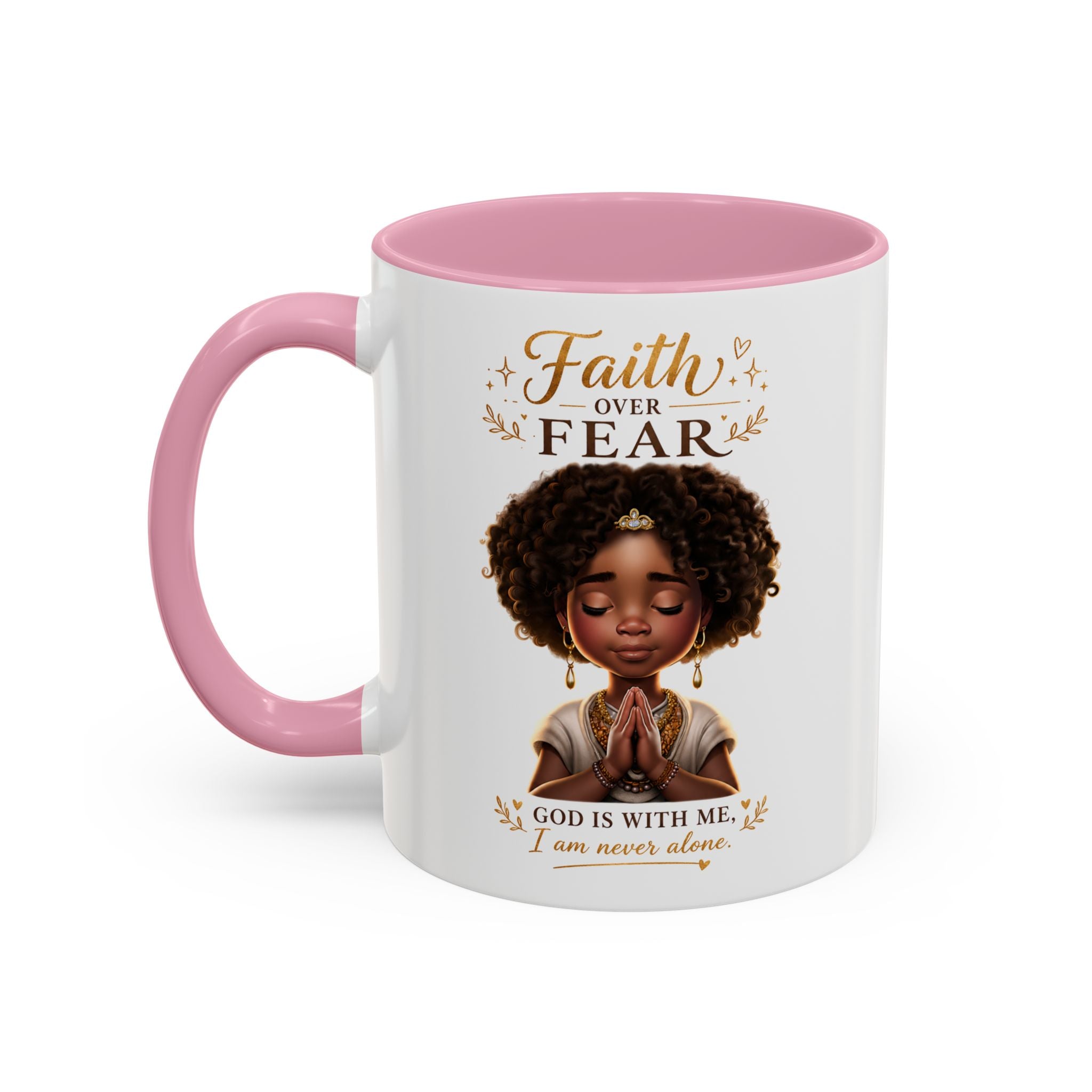 Faith Over Fear Coffee Mug — "God Is With Me" Inspirational Black Girl Ceramic Mug (11oz & 15oz)